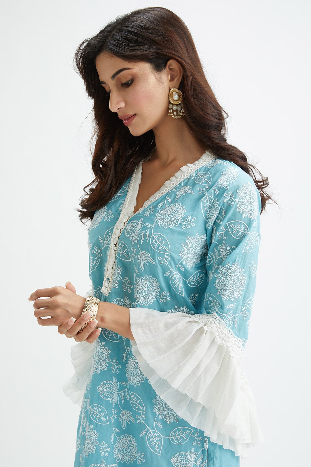 Mulmul Supima Cotton Dunlin Teal Kurta