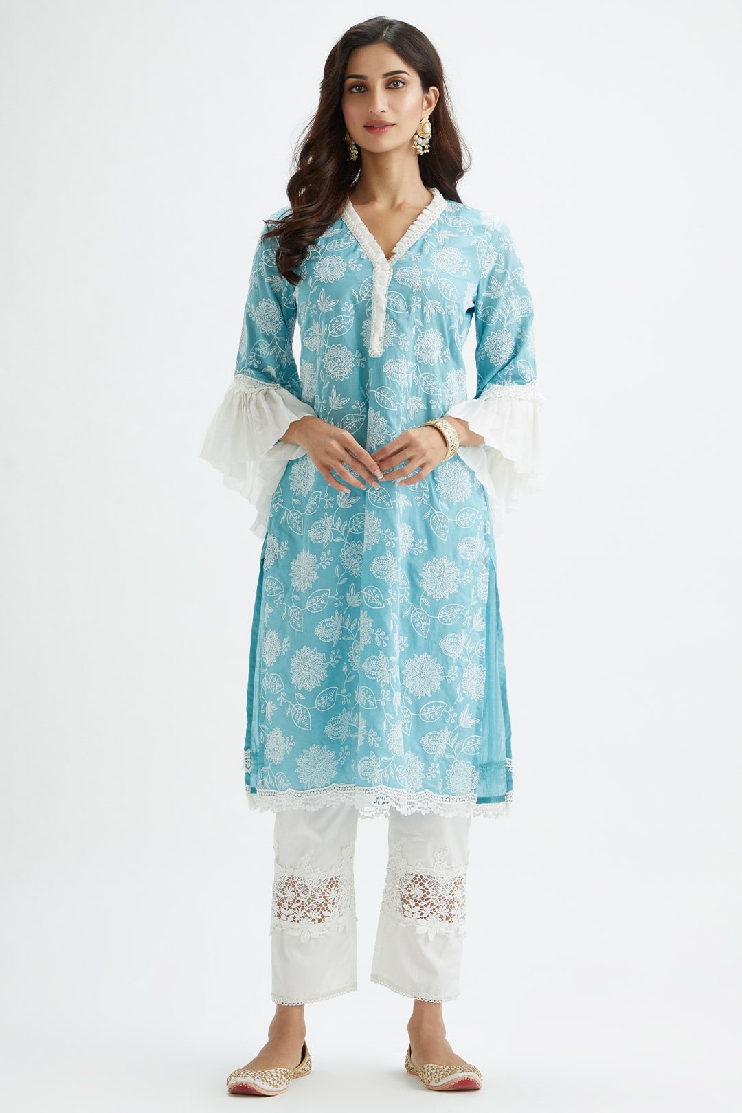 Mulmul Supima Cotton Dunlin Teal Kurta