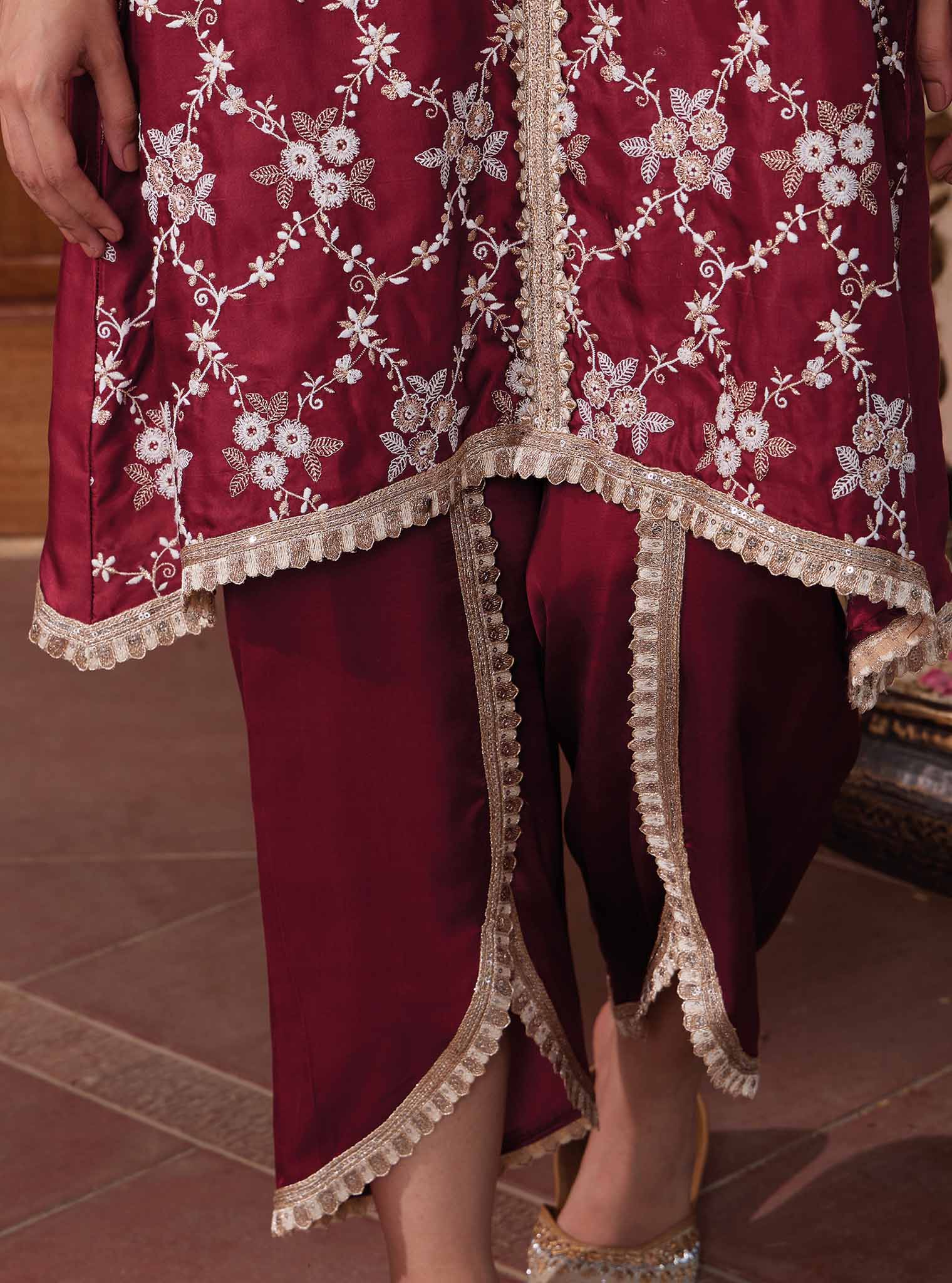 Dvija Cupro Wine Kurta Set