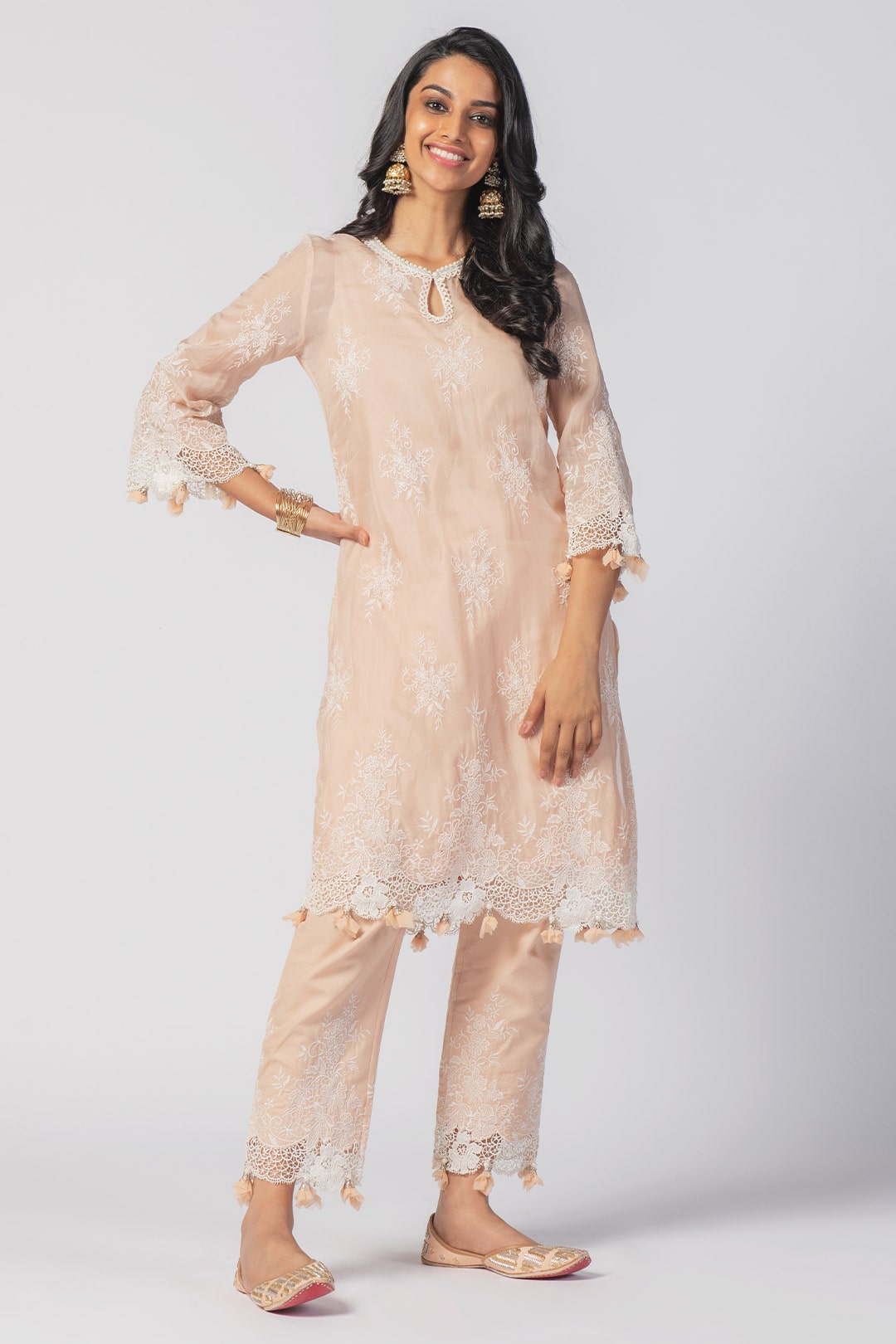 Eden Tencel Luxe Organza Beige Kurta Set