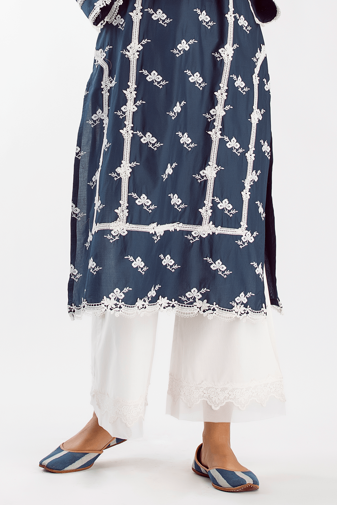 Mulmul Supima Cotton Lace Bell Bottom White