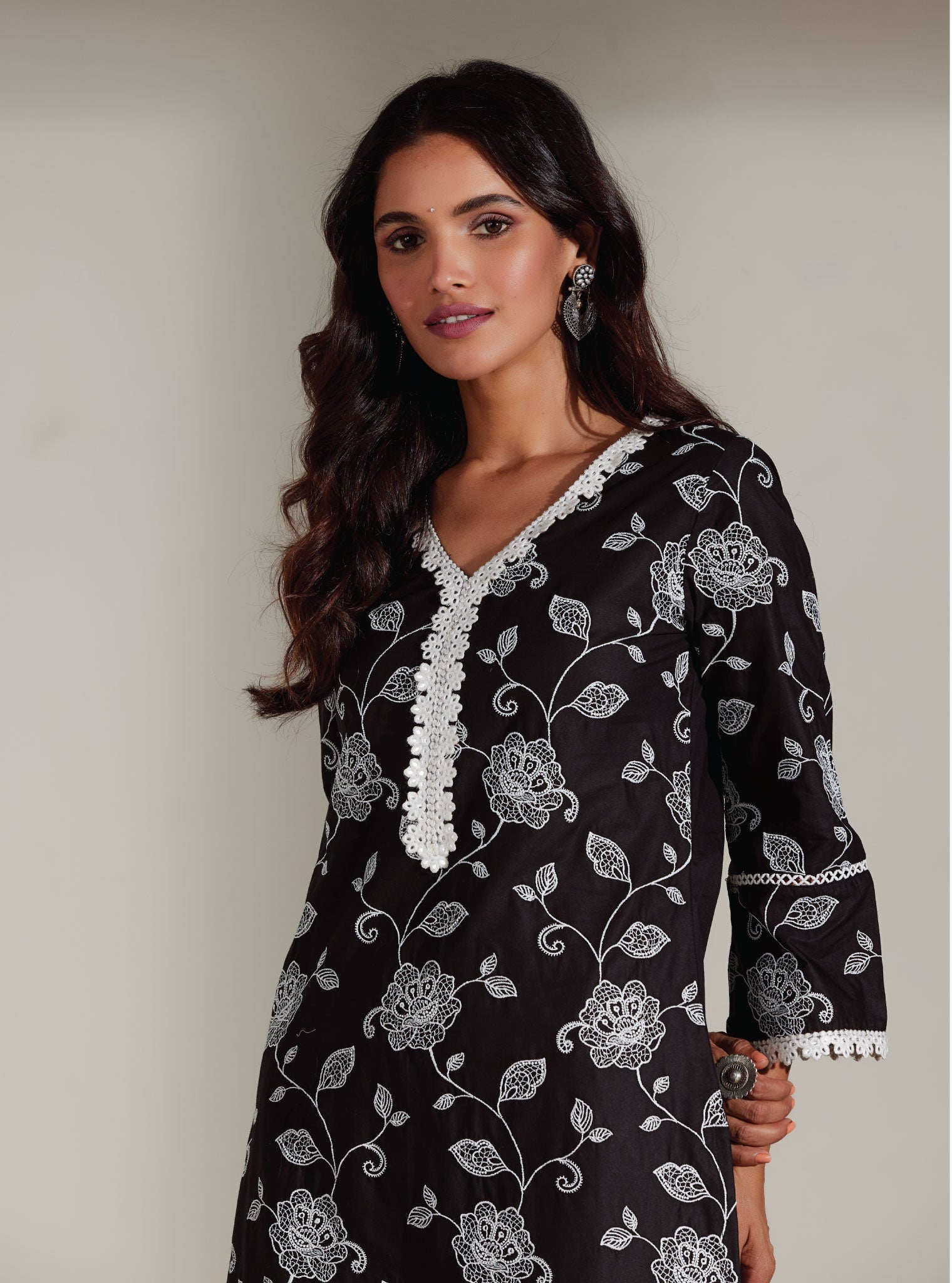 Mulmul Supima Cotton Ezra Black Kurta