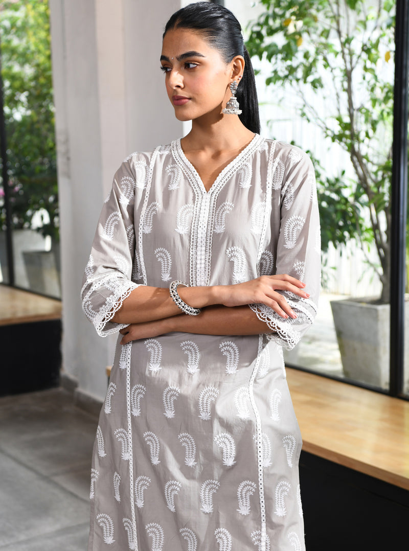 Mulmul Supima Cotton Fifi Kurta Grey