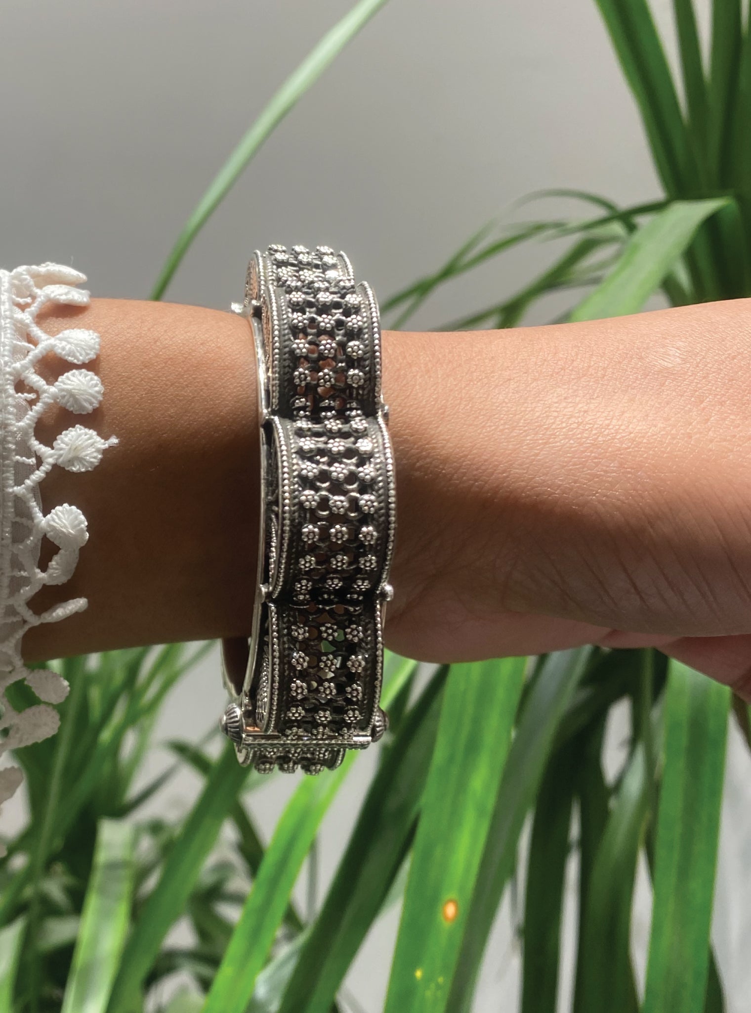 Pure Silver Hibiscus Kada