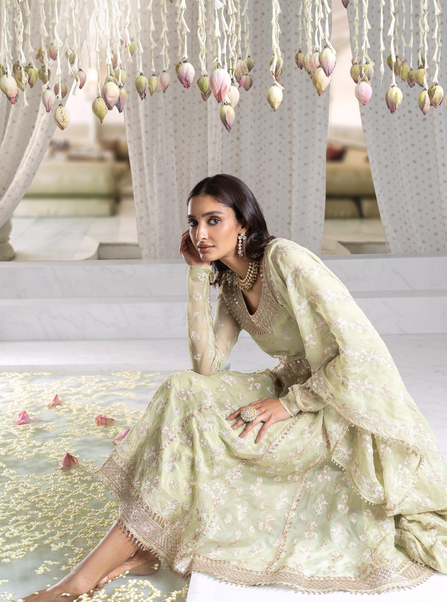 Iktara Organza Green Anarkali Kurta Set