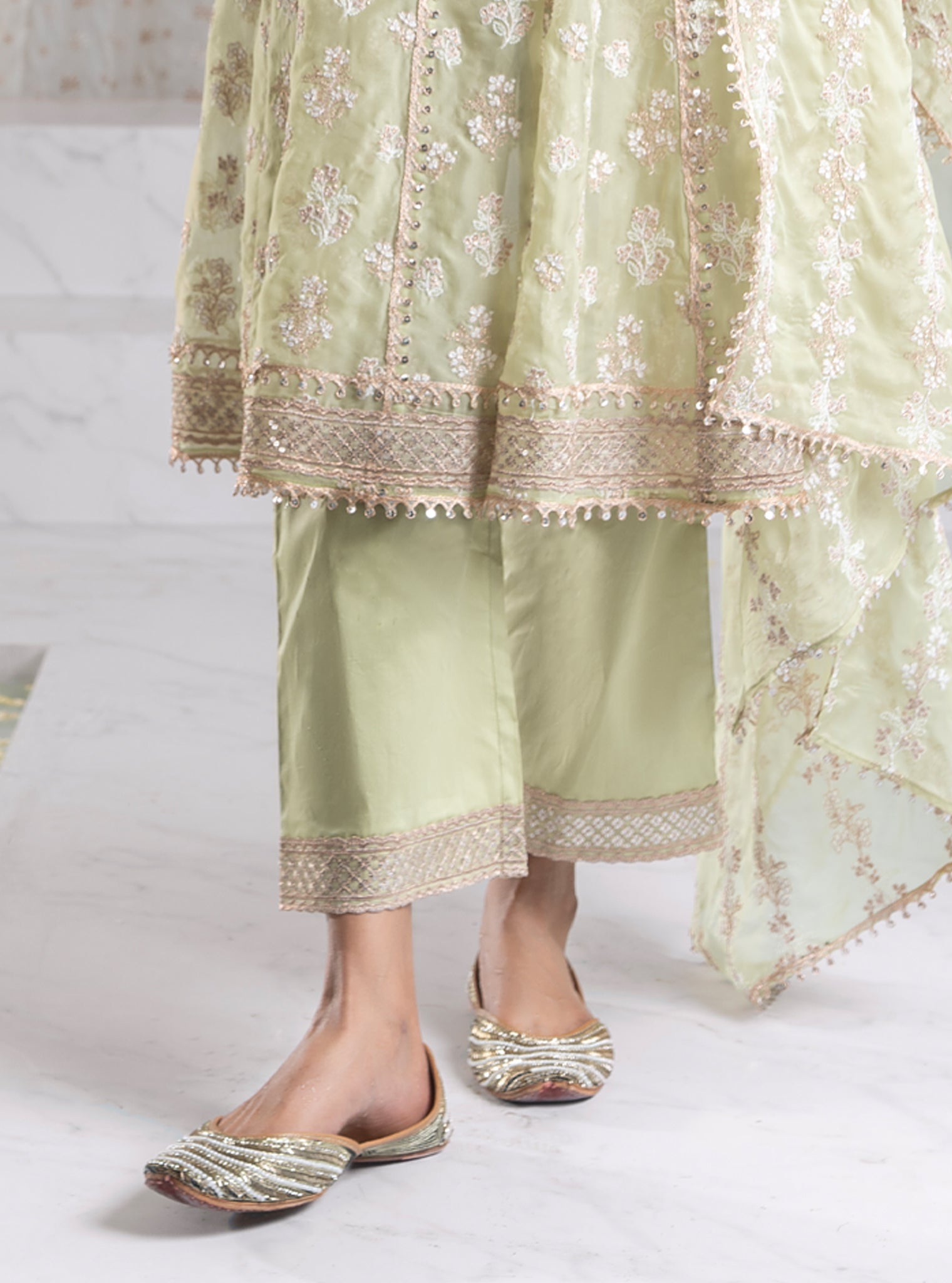 Iktara Organza Green Anarkali Kurta Set