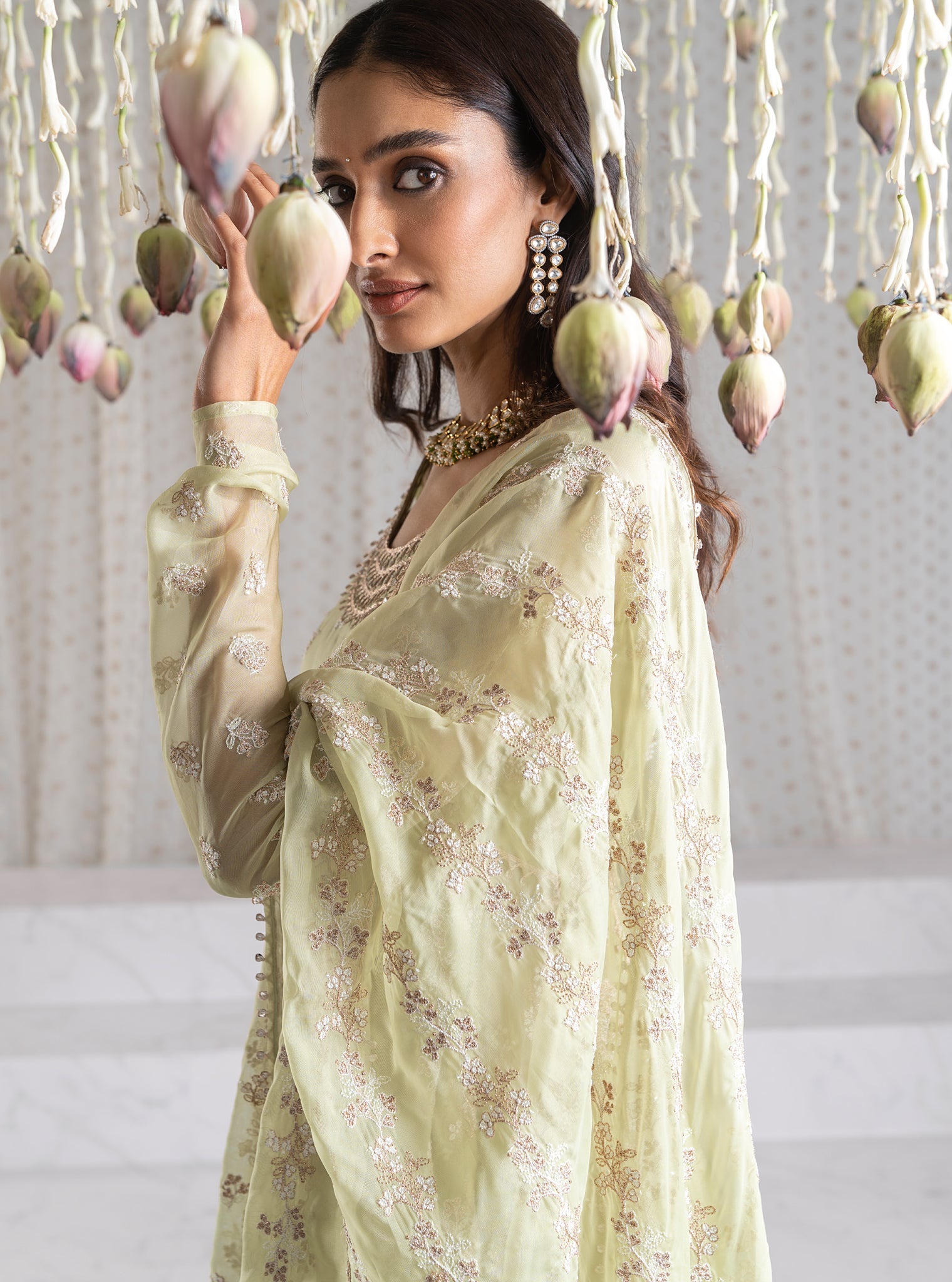Iktara Organza Green Anarkali Kurta Set