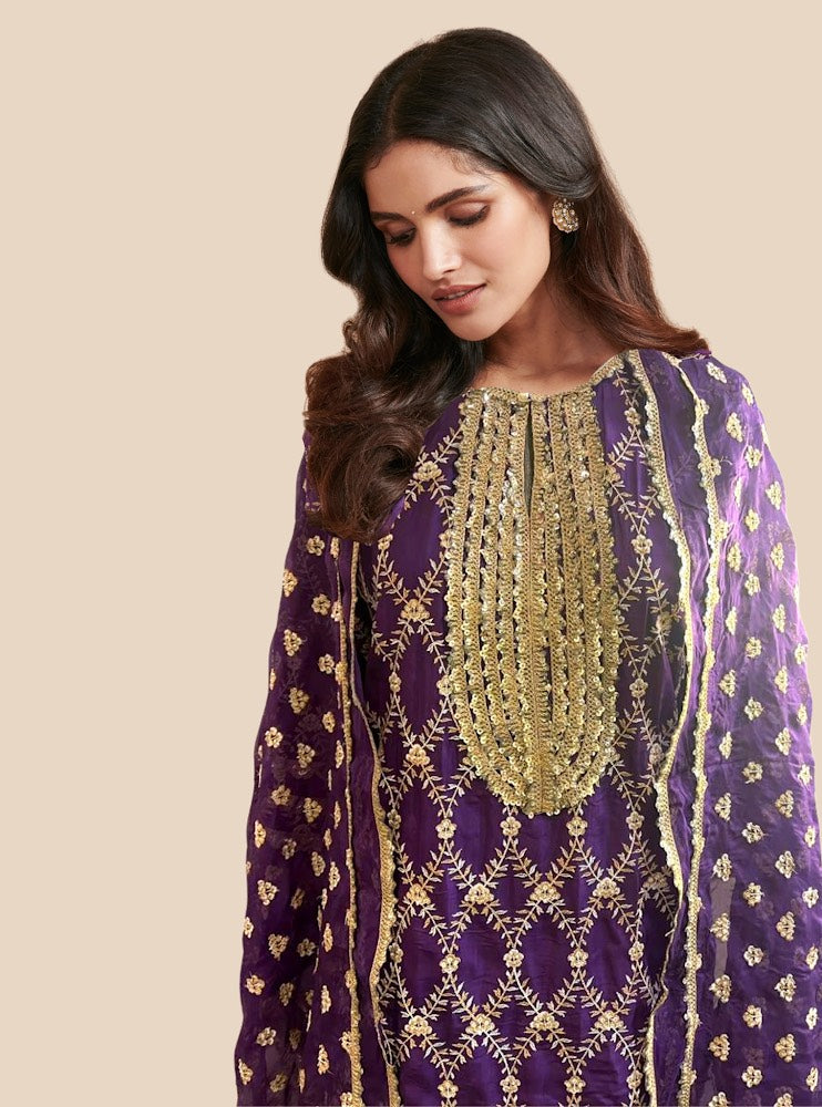 Kajra Silk Purple Short Kurta with Garara Set