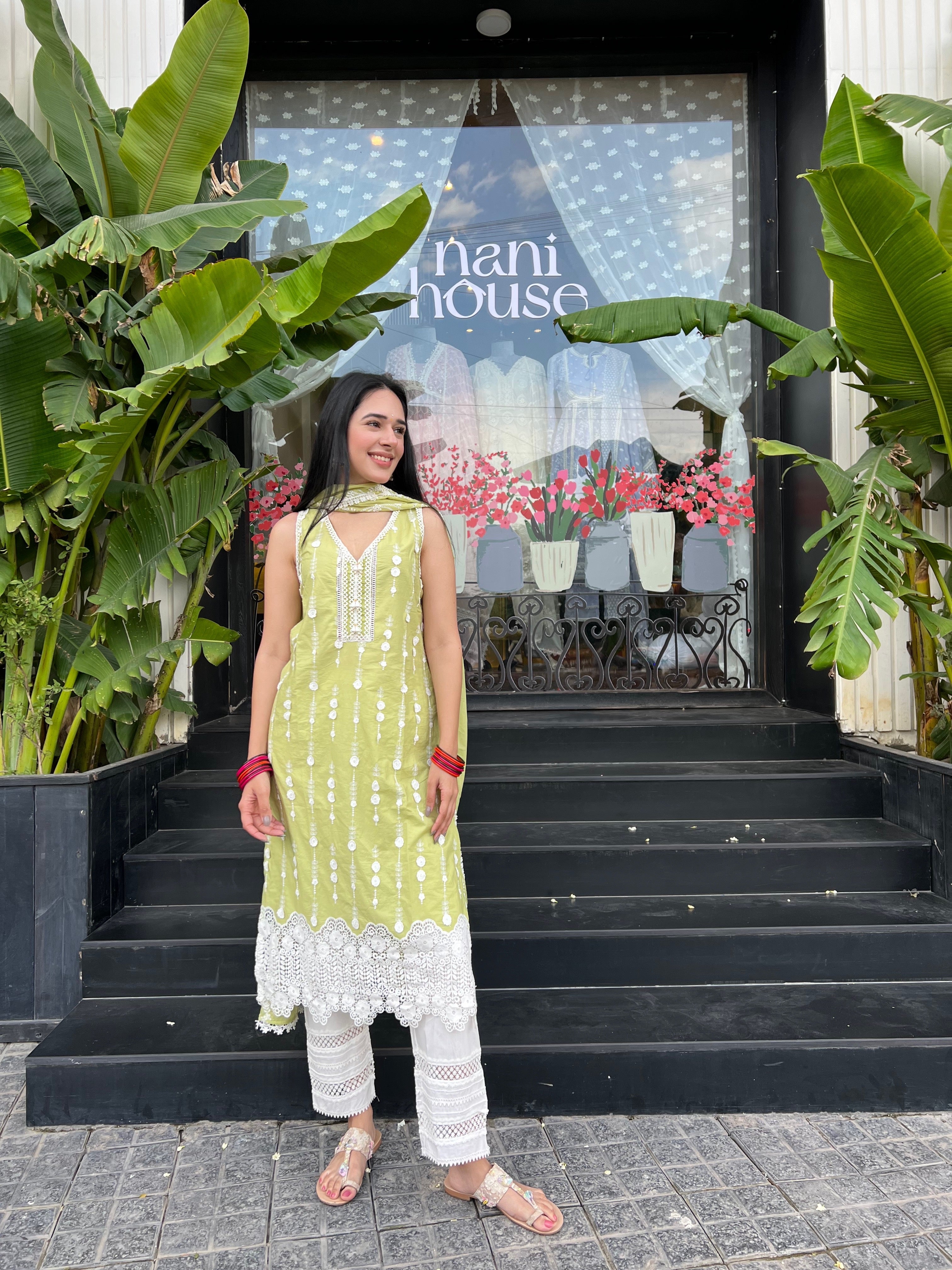 Naroa Supima Cotton Lime Kurta Set