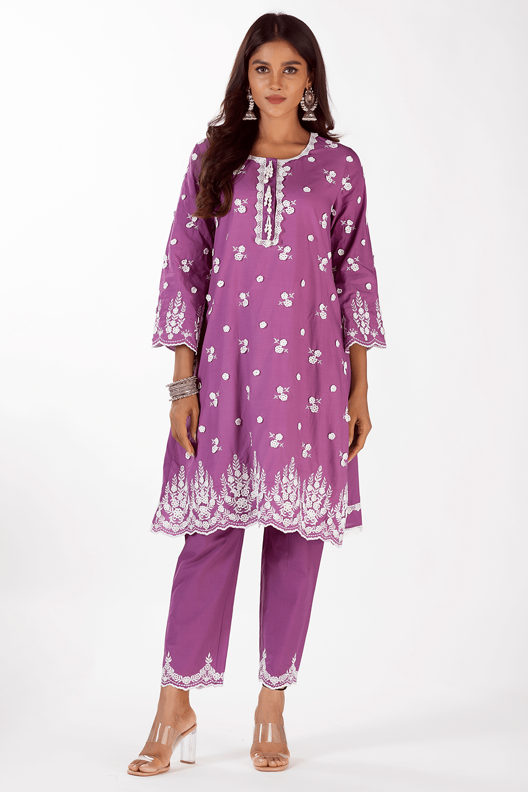Mulmul Supima Cotton Jade Purple Kurta