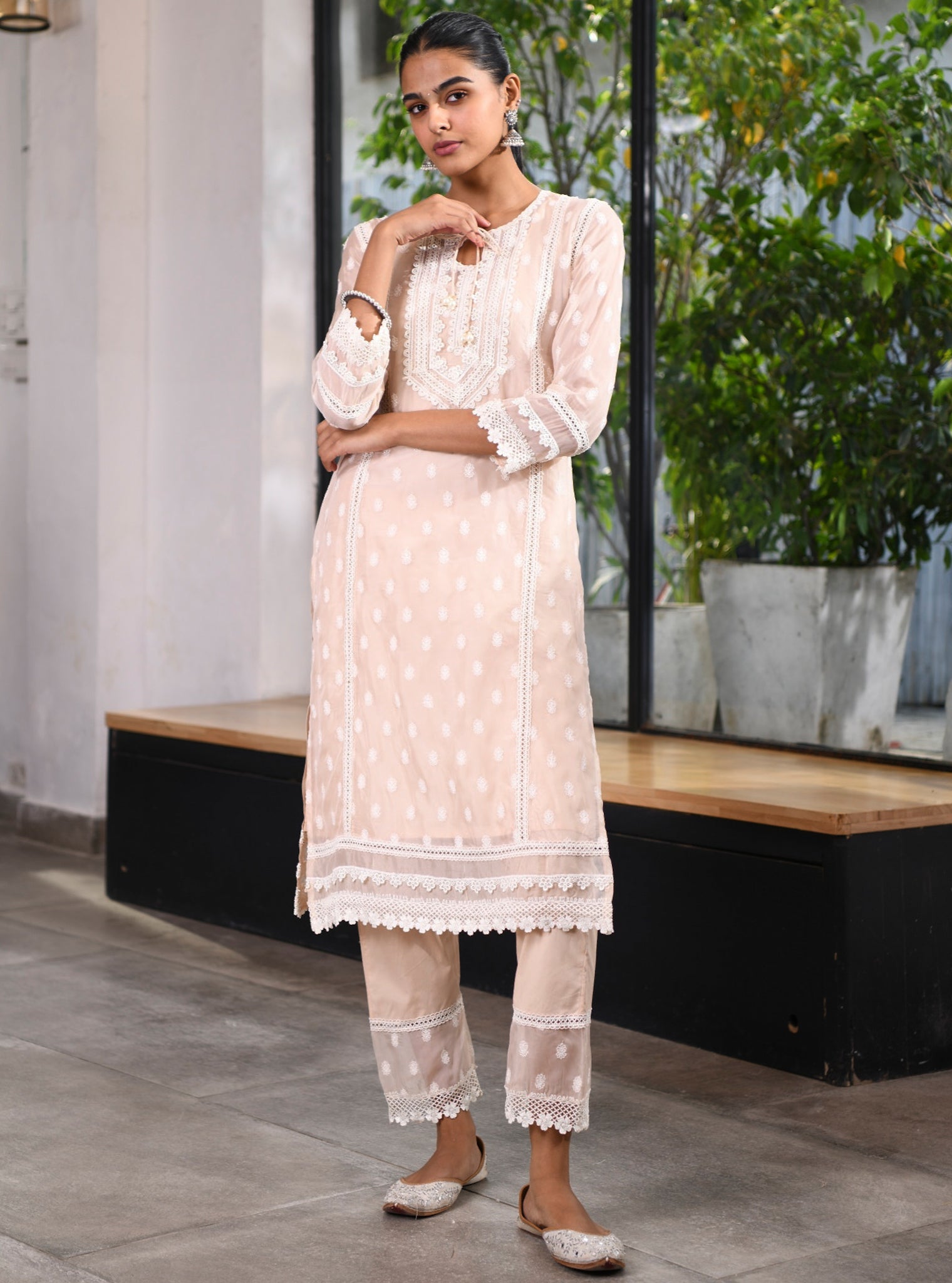 Jankia Organza Beige Kurta Set