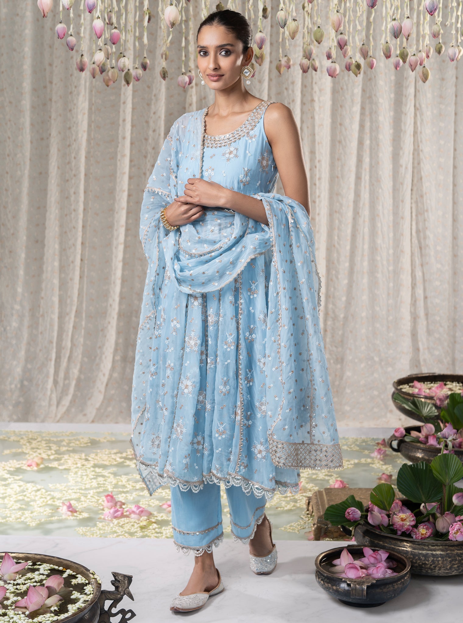 Kesariya Organza Blue Anarkali Kurta Set