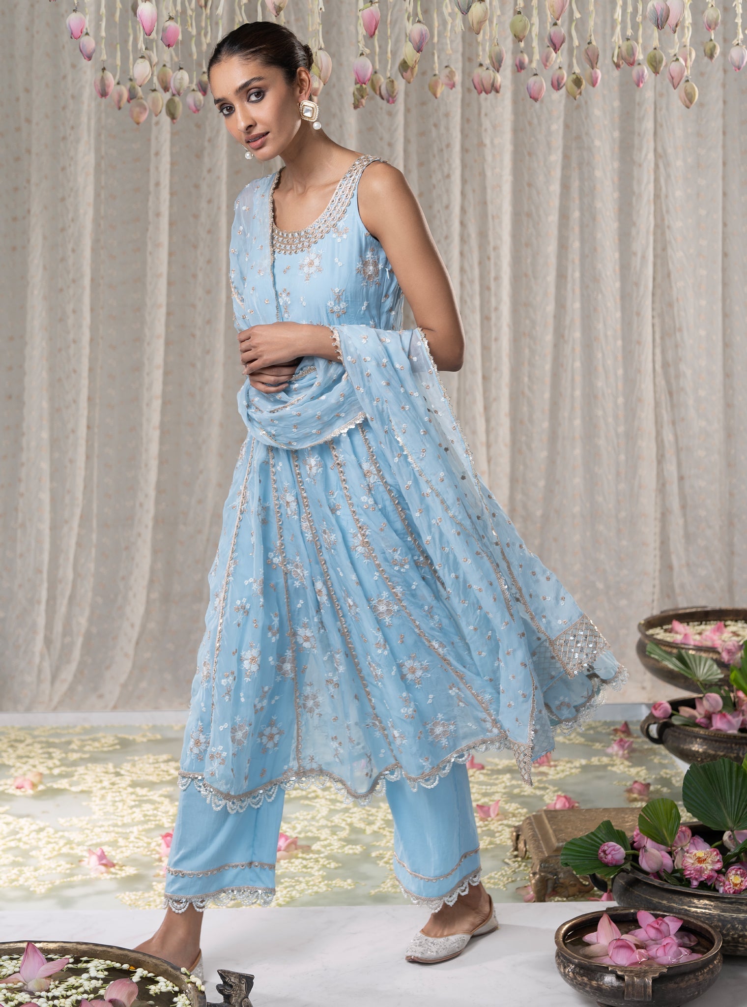 Kesariya Organza Blue Anarkali Kurta Set