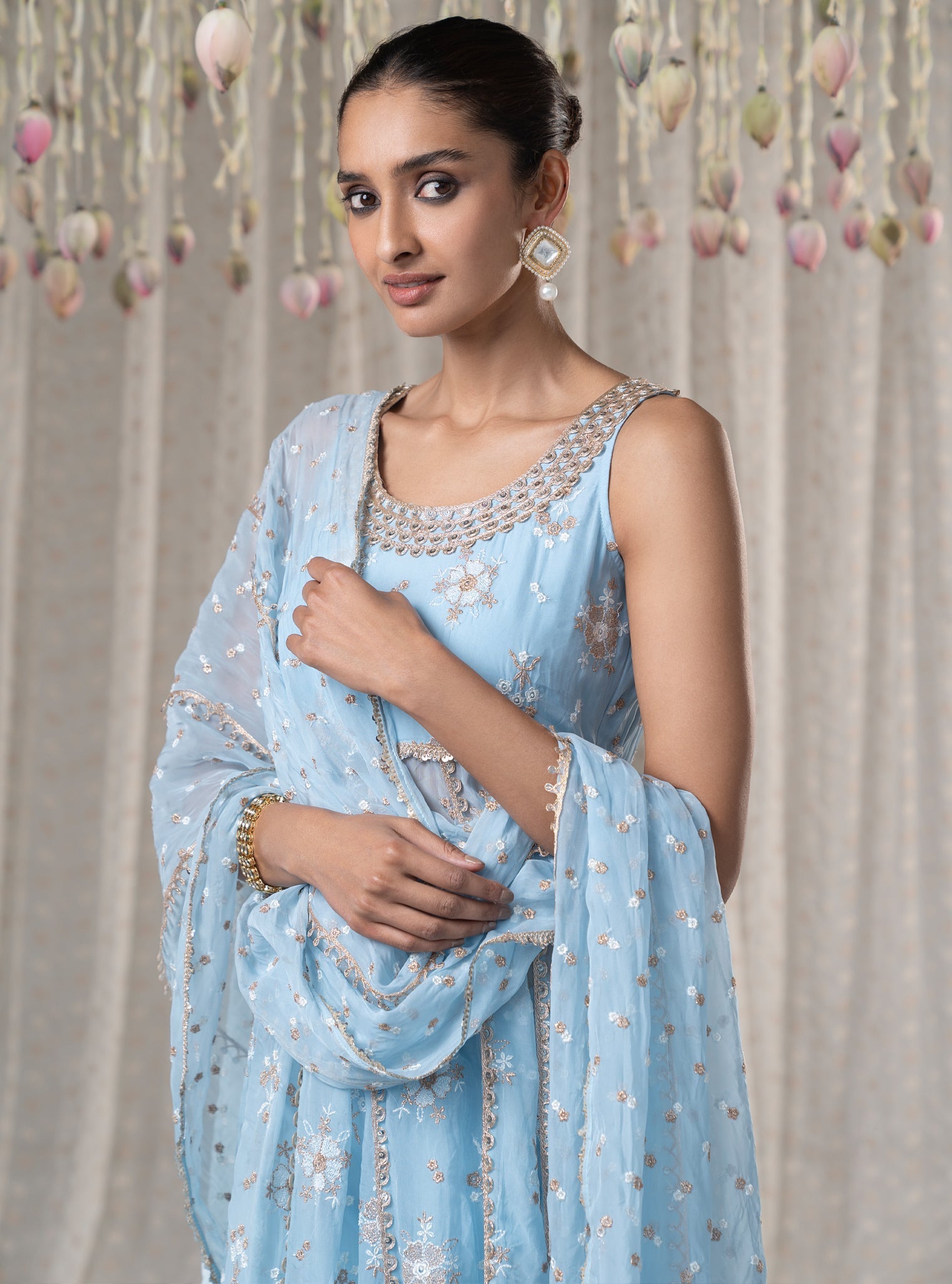 Kesariya Organza Blue Anarkali Kurta Set
