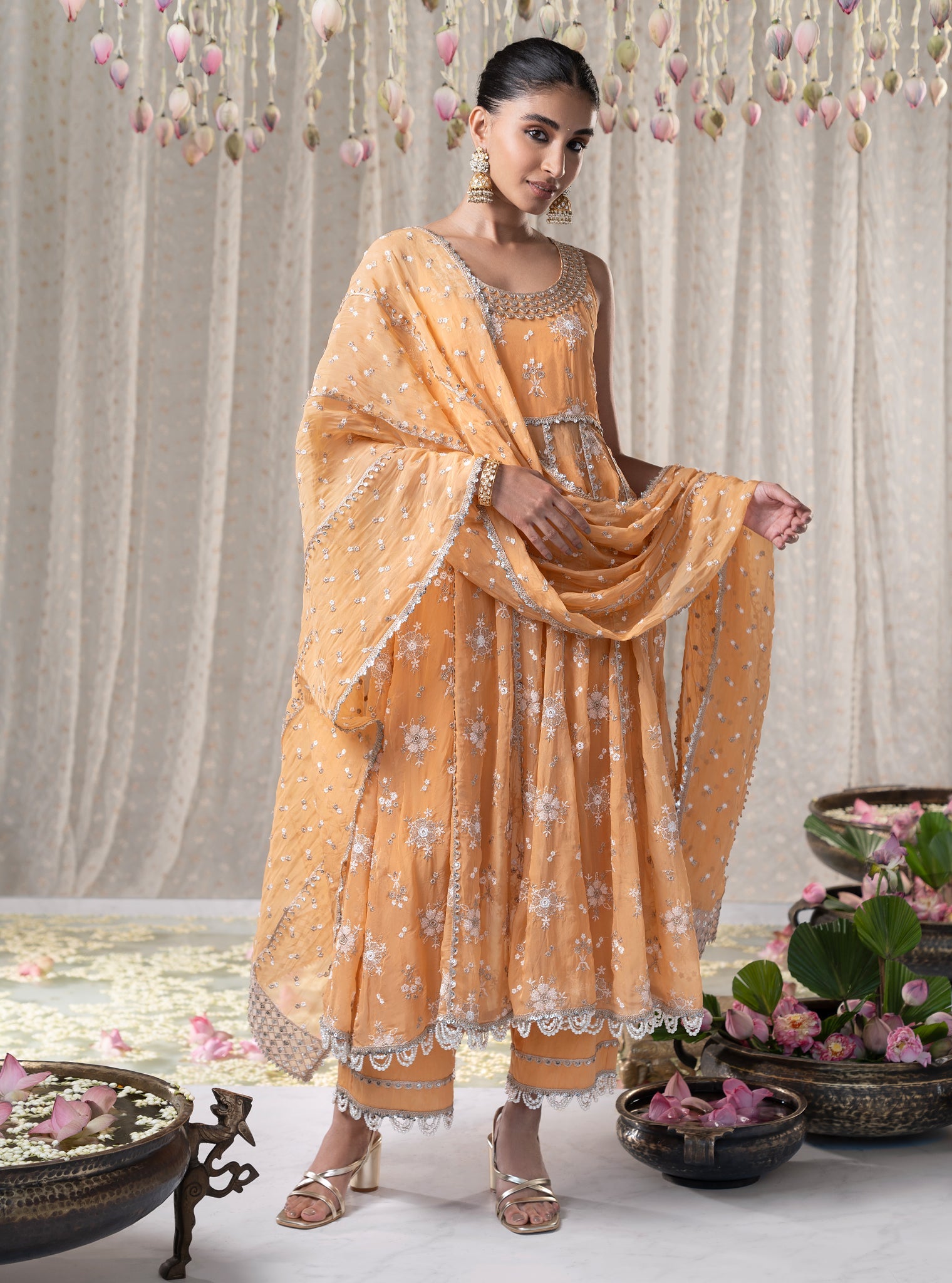 Kesariya Organza Orange Anarkali Kurta Set