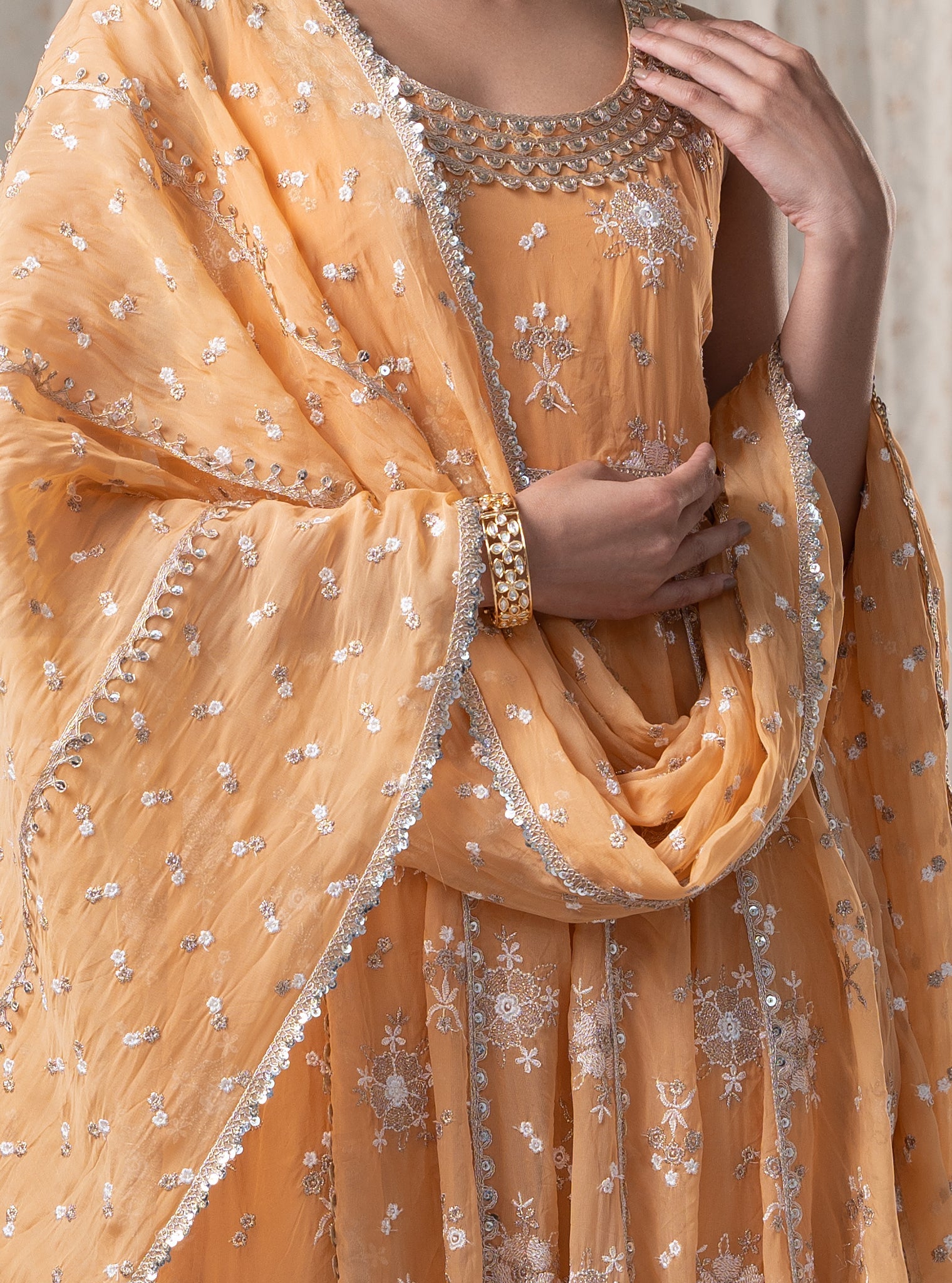 Kesariya Organza Orange Anarkali Kurta Set