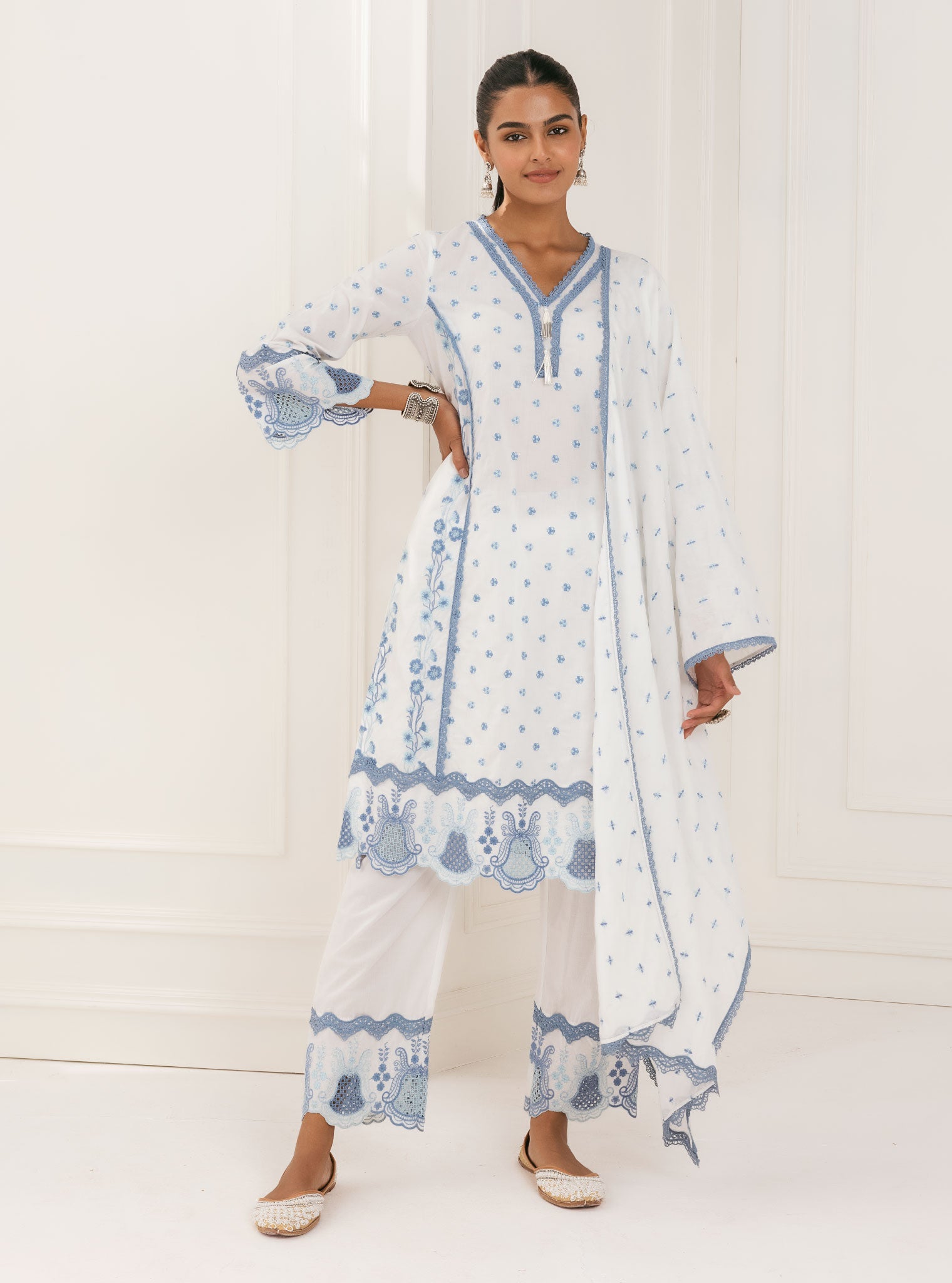 Mulmul Supima Cotton Kalsi White Palazzo