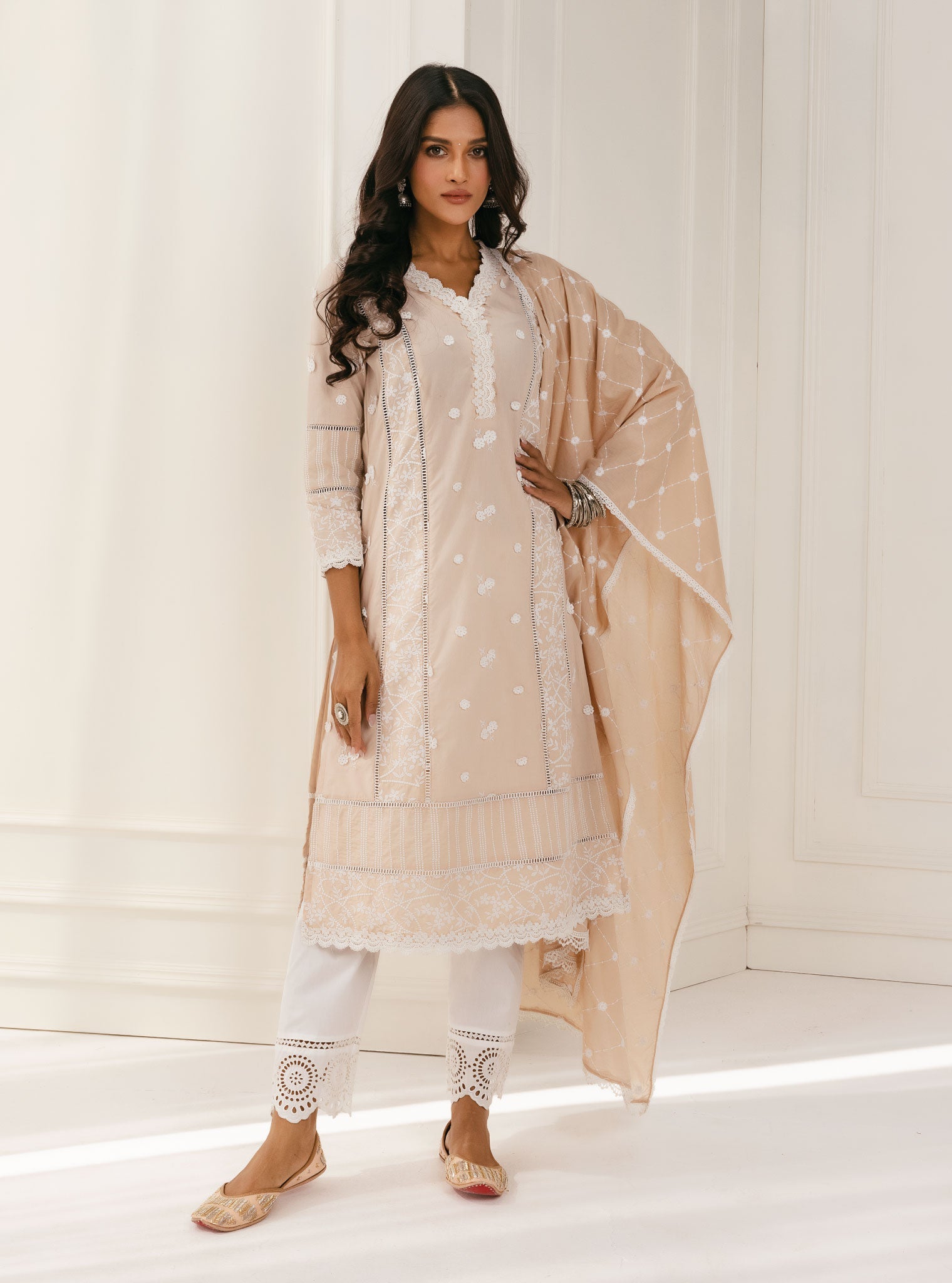 Kaza Supima Cotton Beige Kurta Set