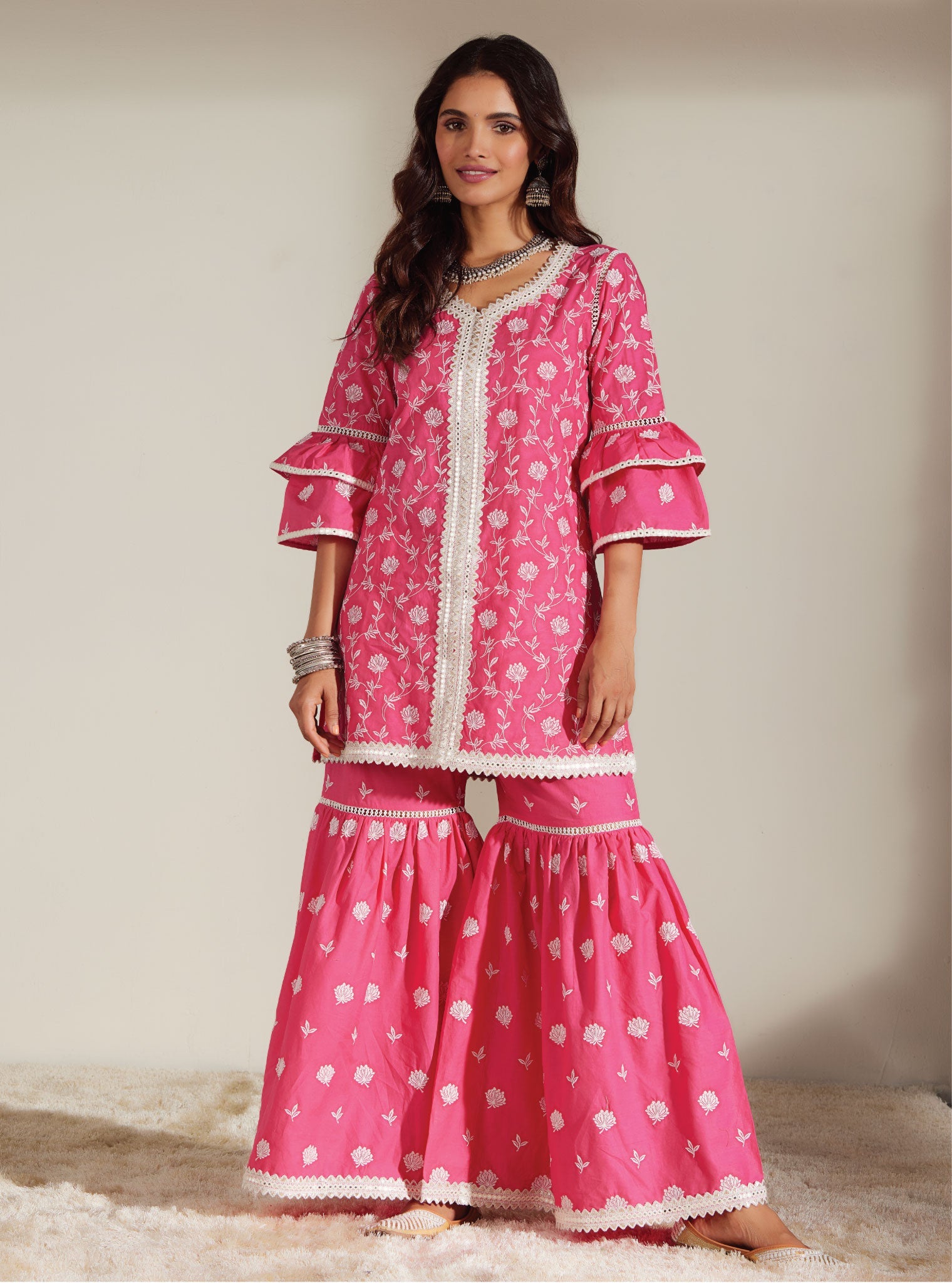 Keziah Supima Cotton Pink Kurta with Garara Set
