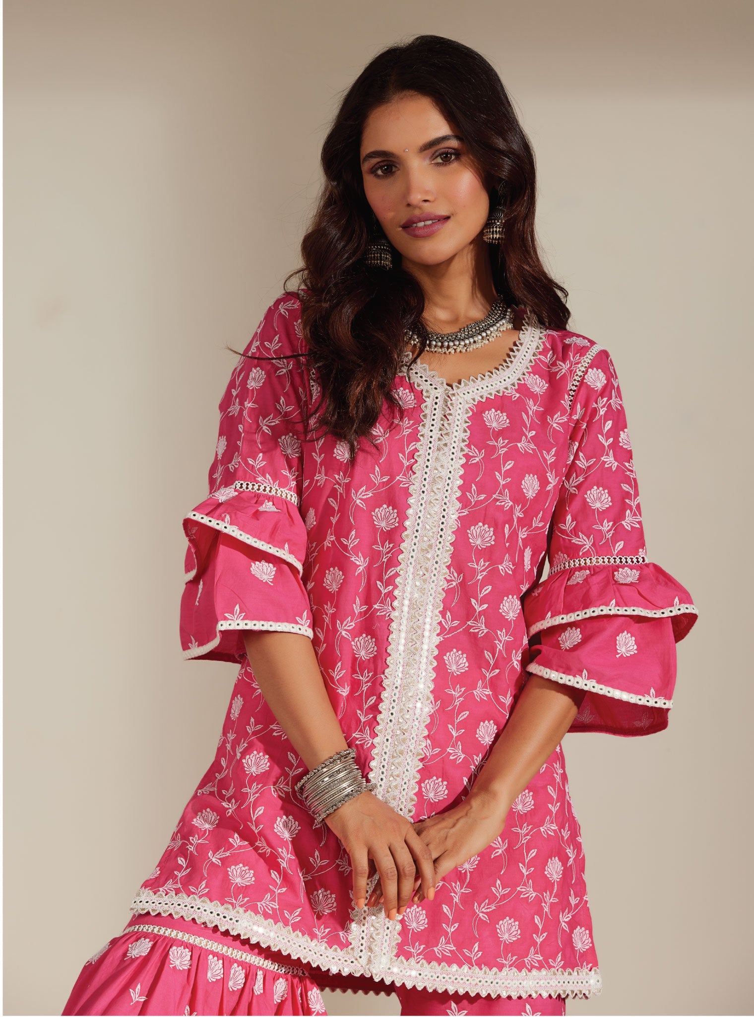 Keziah Supima Cotton Pink Kurta with Garara Set