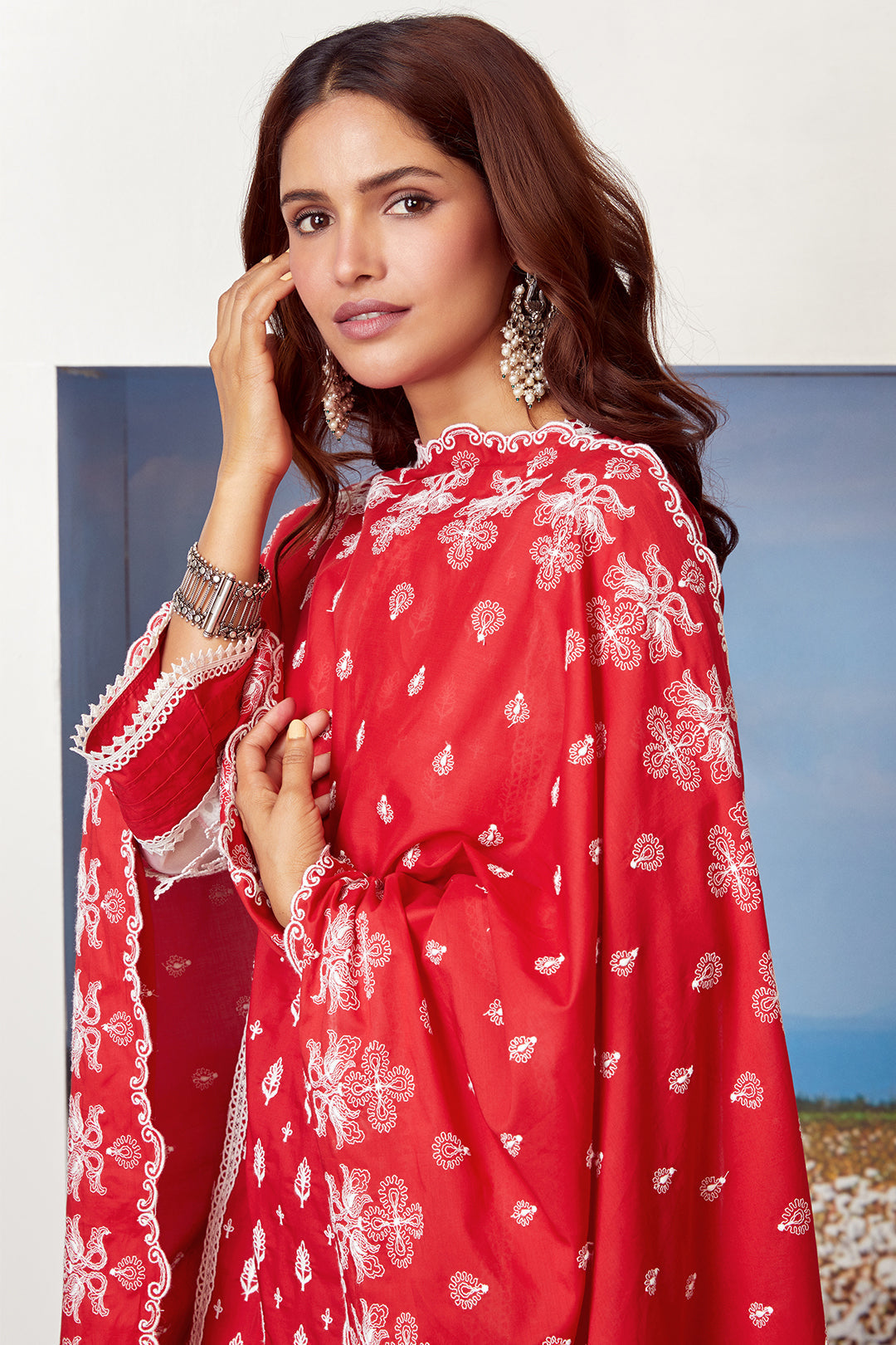 Mulmul Supima Cotton Lake Shore Red Kurta