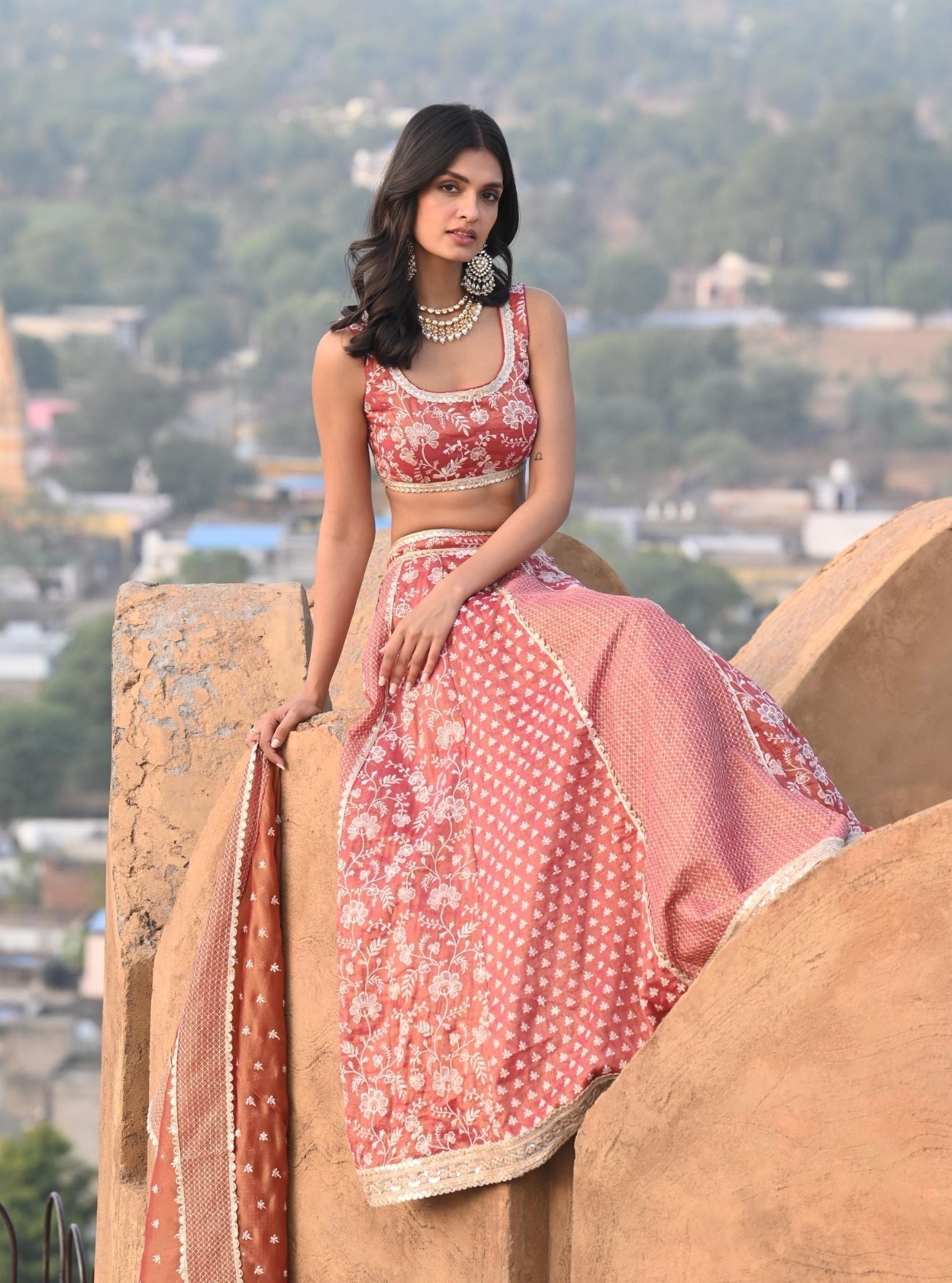 Deewani Luxe Tissue Satin Red Lehenga