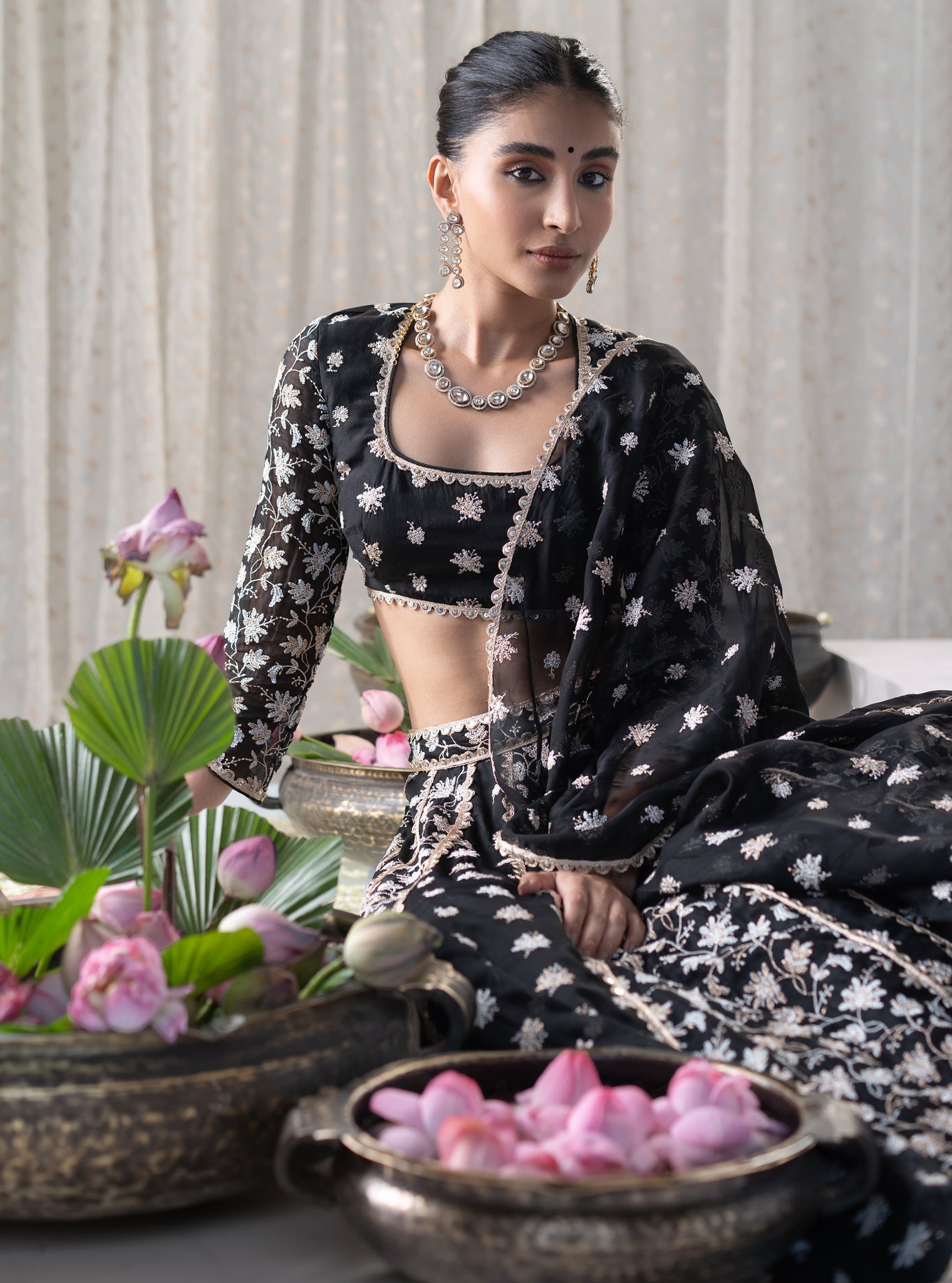Madhvi Organza Black Lehenga