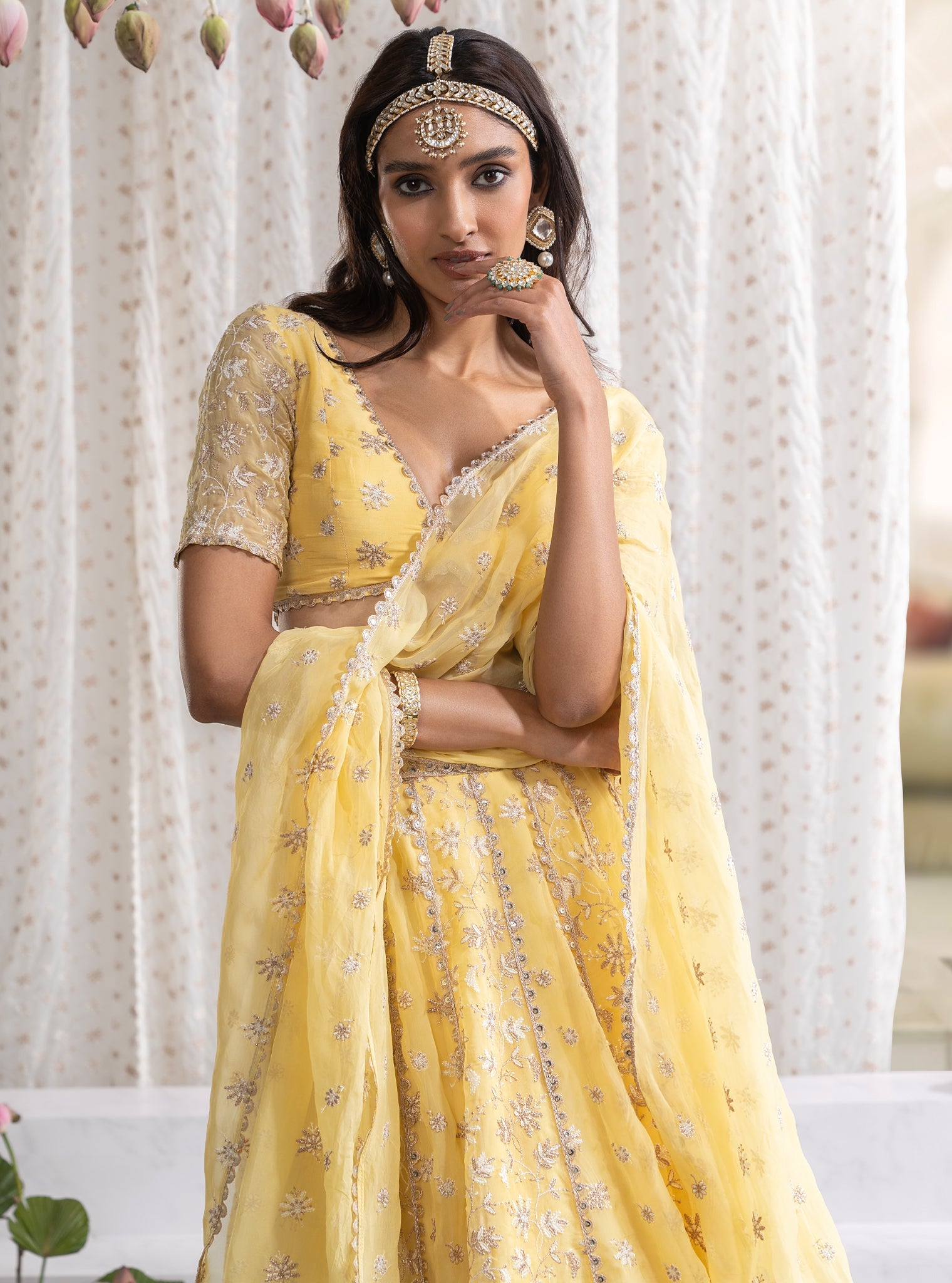 Madhvi Organza Yellow Lehenga
