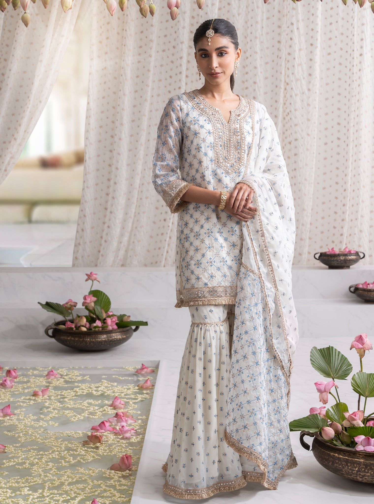 Makhna Organza Off White Kurta with Garara Set