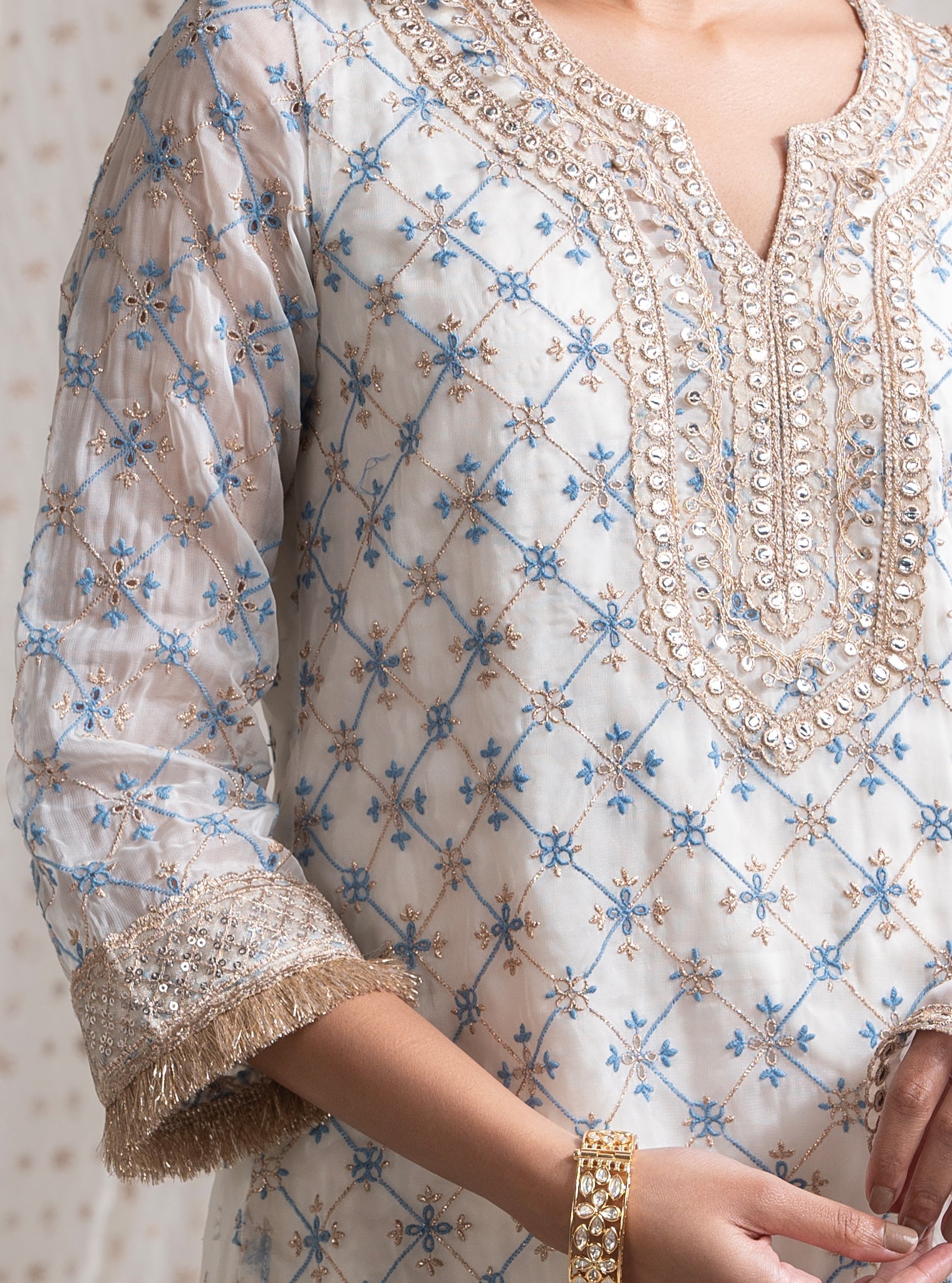 Makhna Organza Off White Kurta with Garara Set