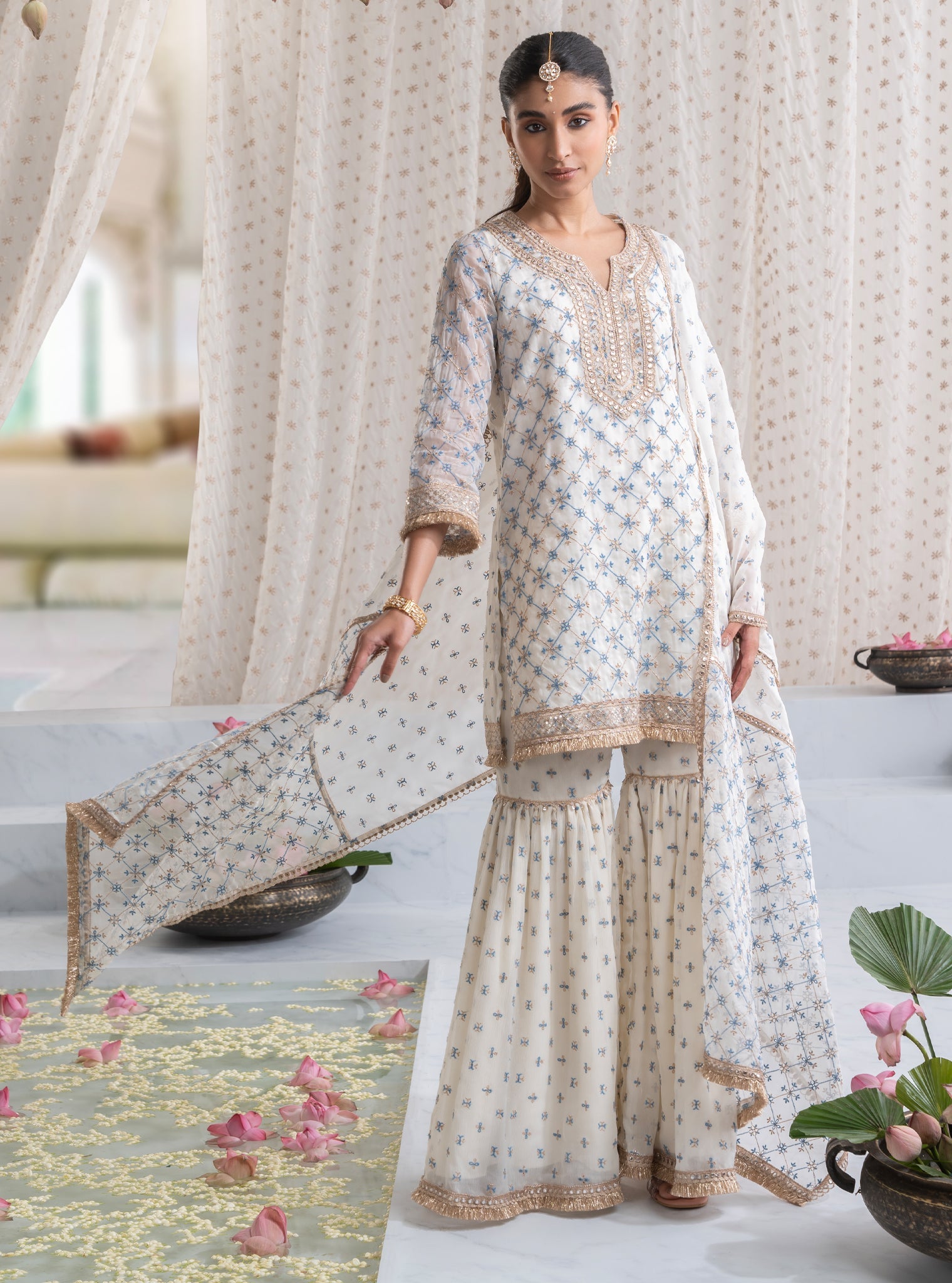 Makhna Organza Off White Kurta with Garara Set