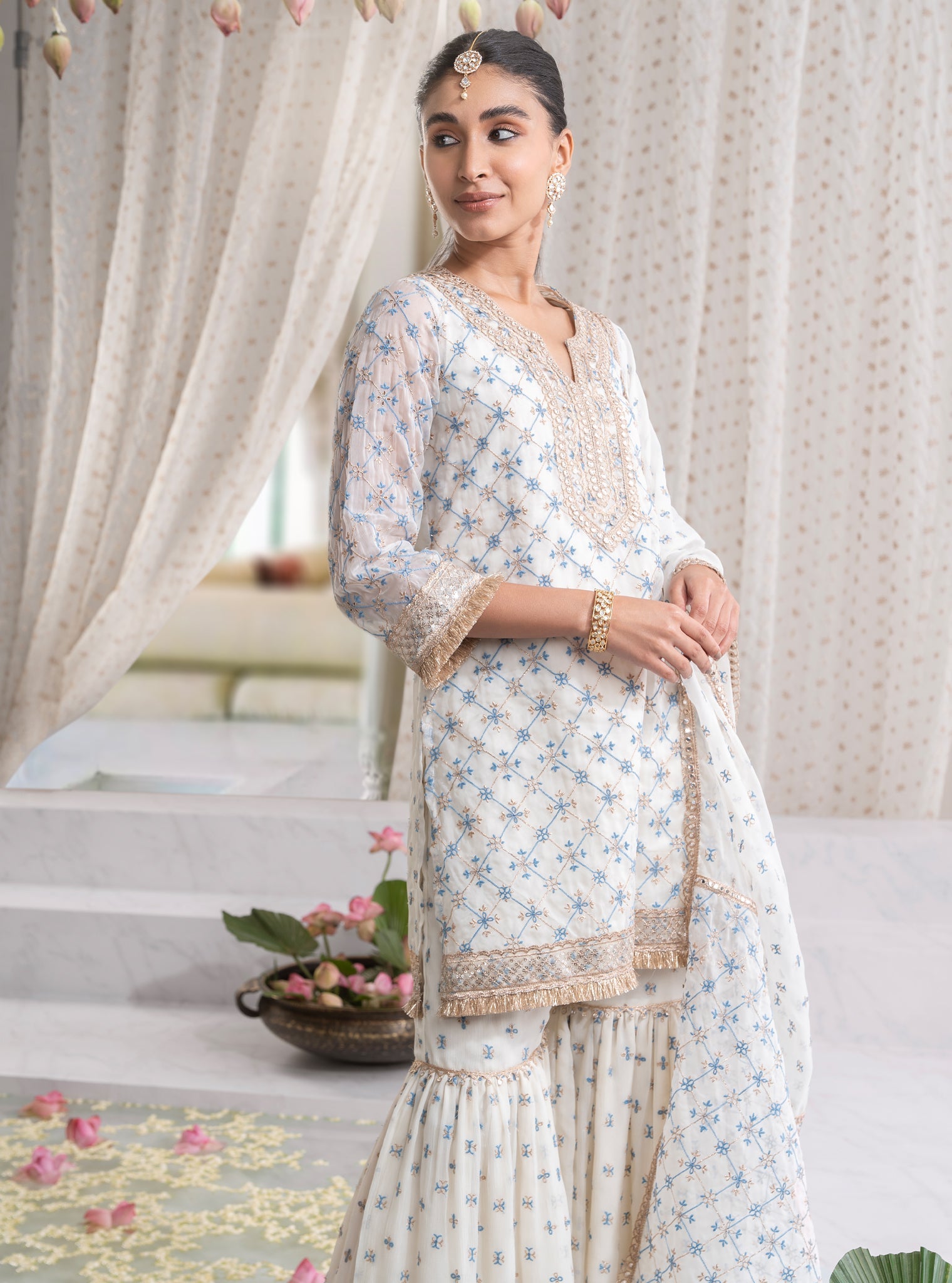 Makhna Organza Off White Kurta with Garara Set