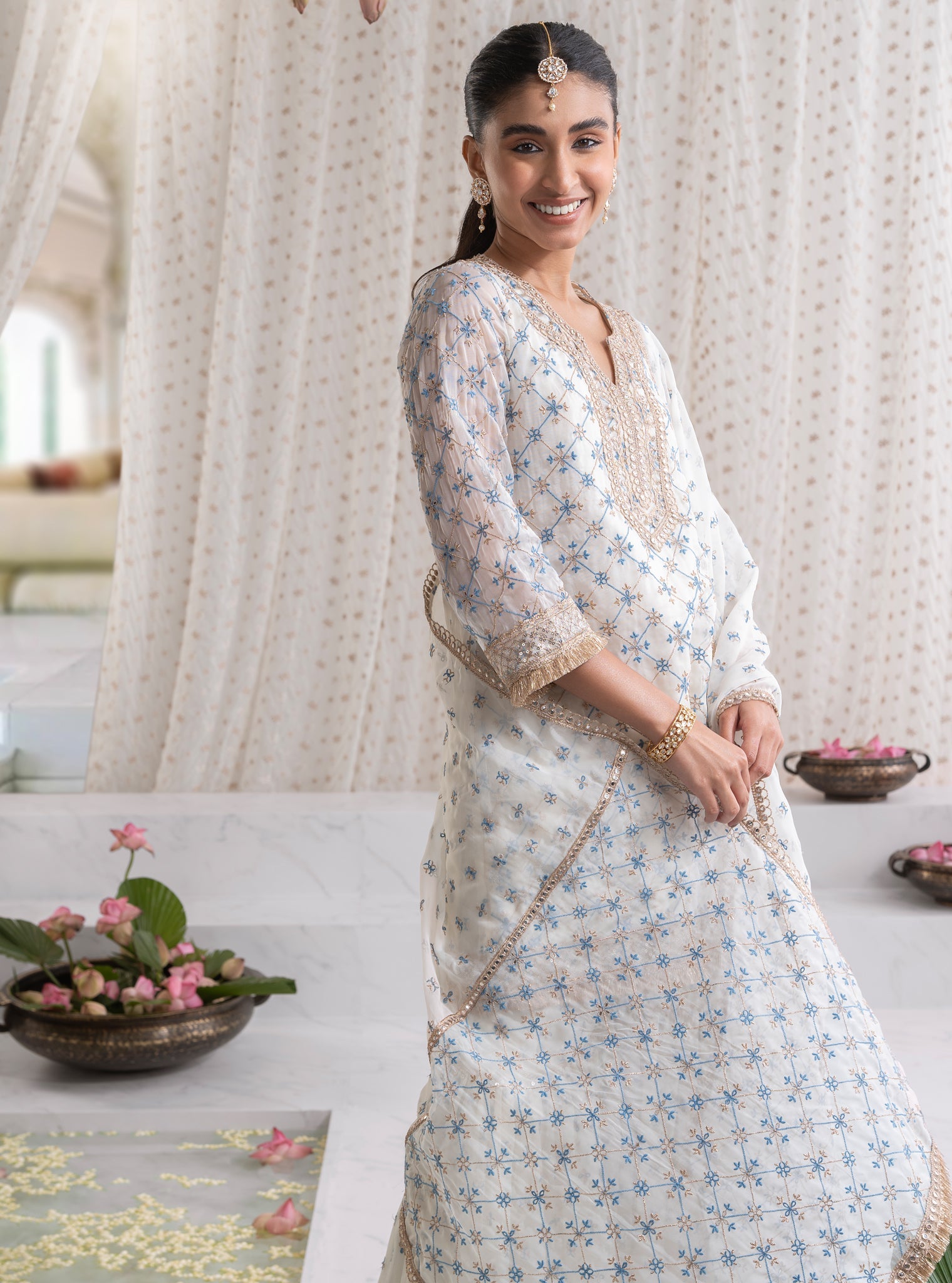 Makhna Organza Off White Kurta with Garara Set