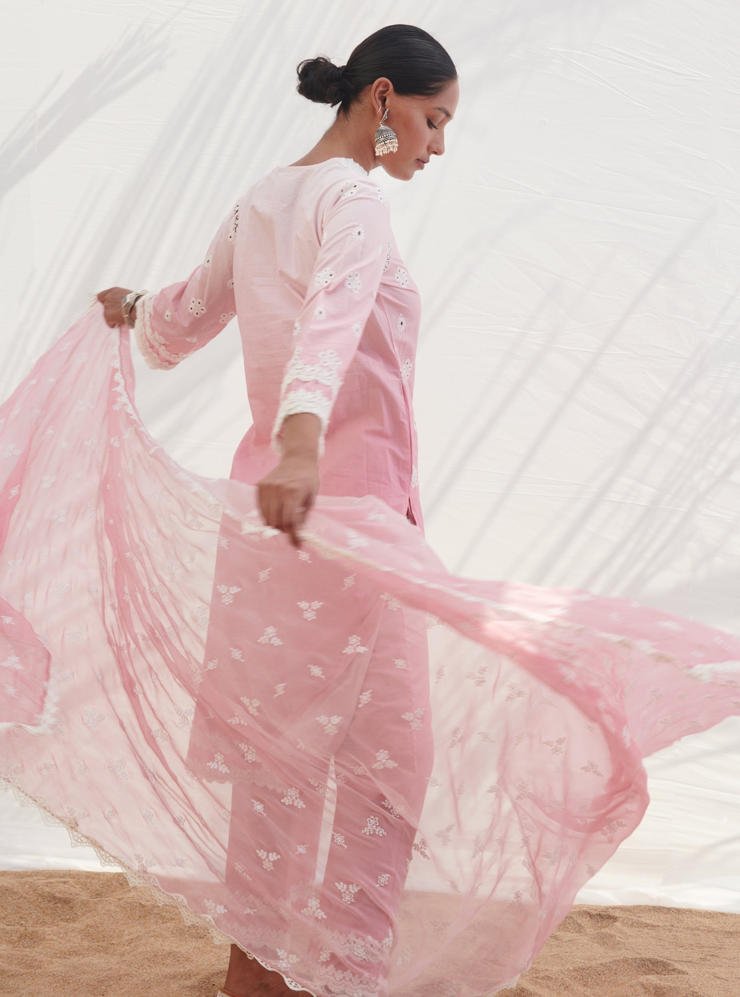 Mandovi Supima Cotton Pink Kurta Set