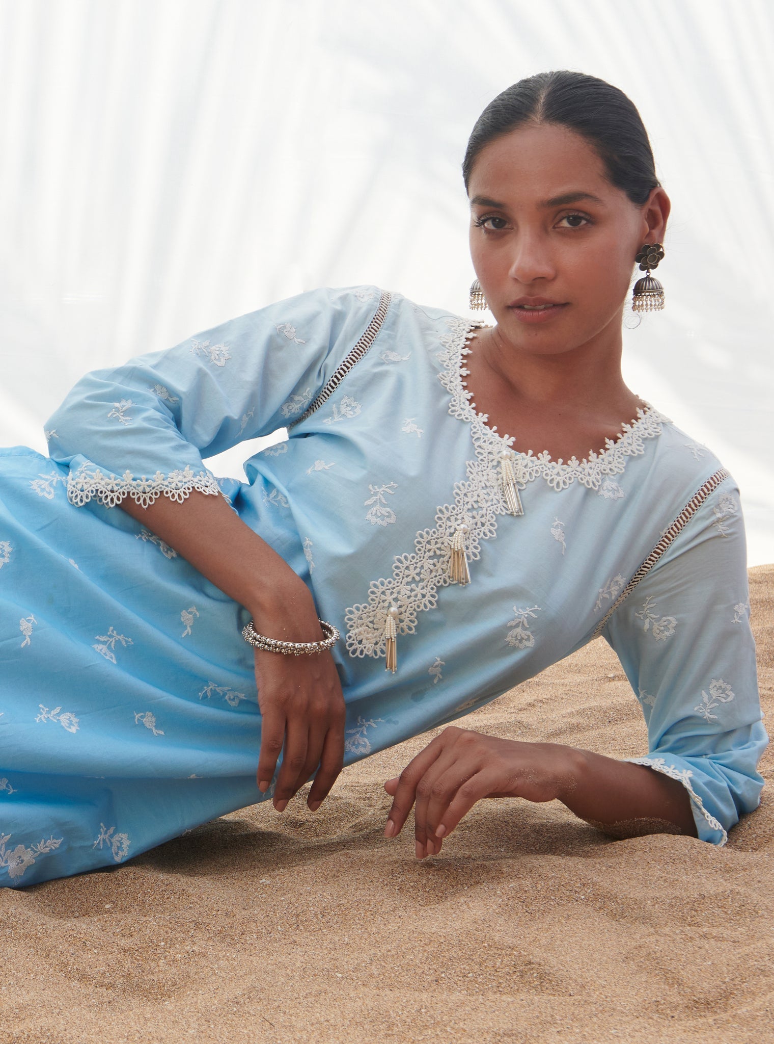 Mandre Supima Cotton Blue Kurta Set