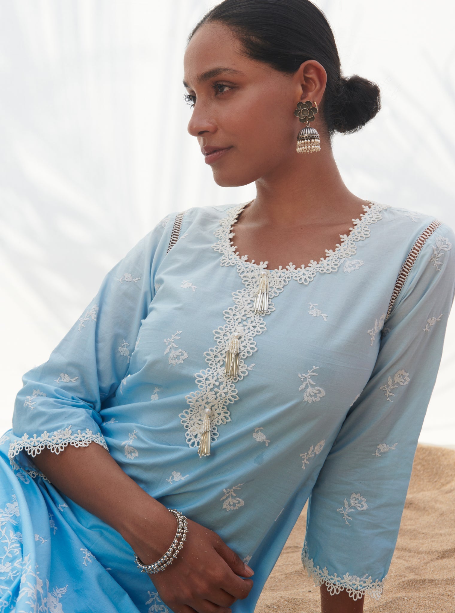 Mandre Supima Cotton Blue Kurta Set