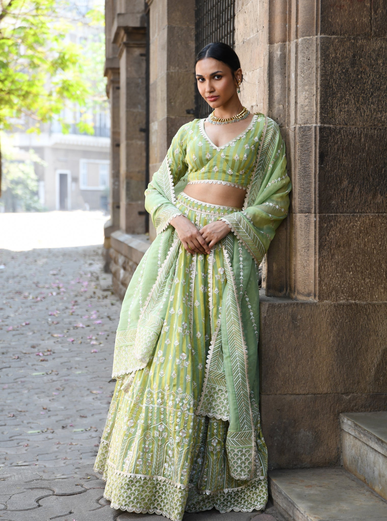 Sindhuri Banarsi Green Lehenga