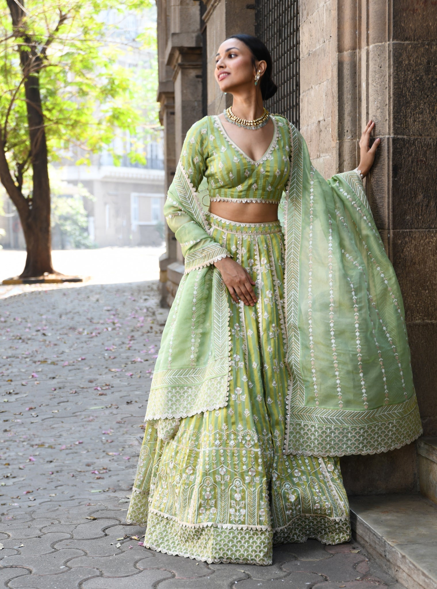 Sindhuri Banarsi Green Lehenga