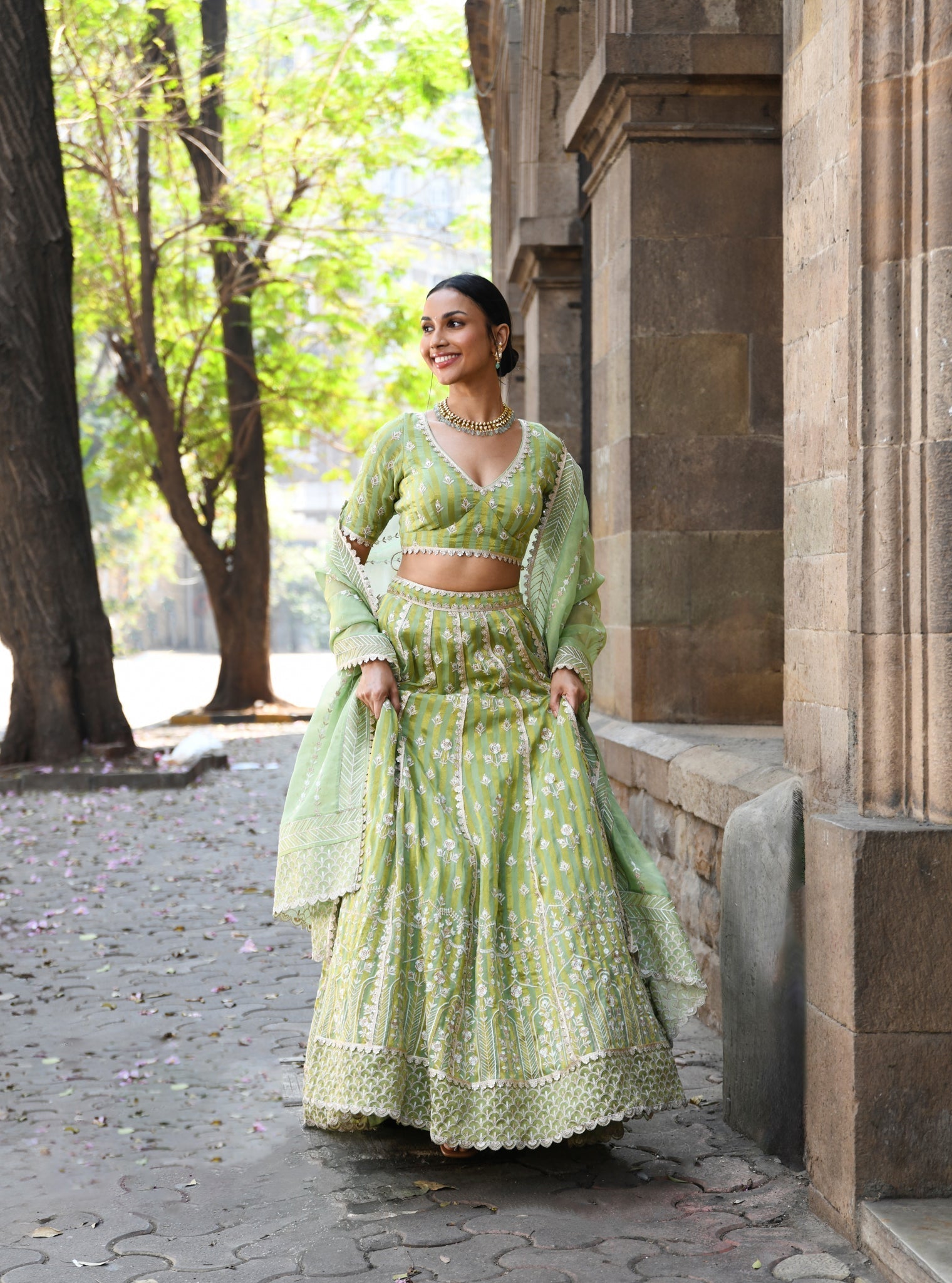 Sindhuri Banarsi Green Lehenga
