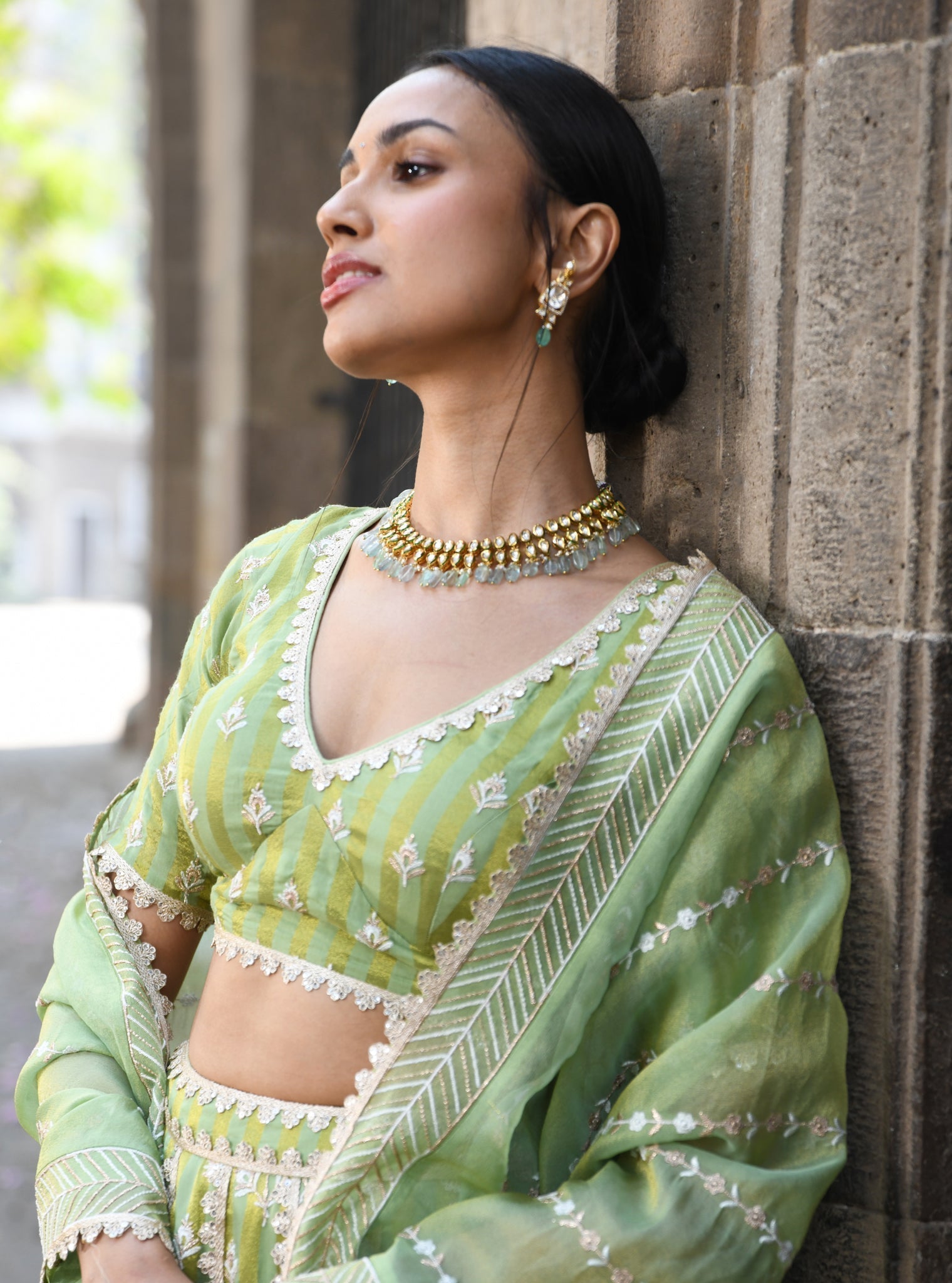 Sindhuri Banarsi Green Lehenga