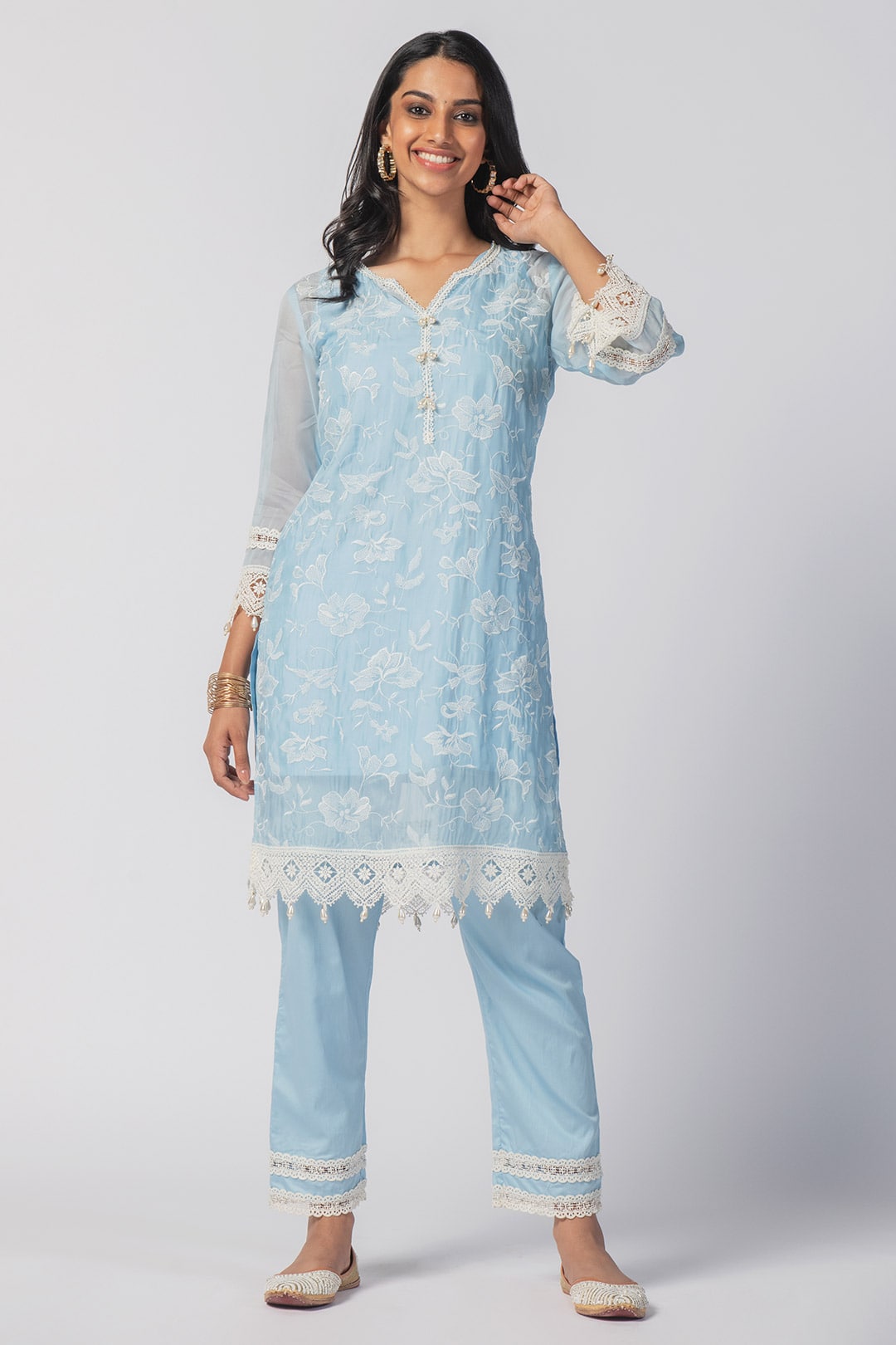 Maisy Tencel Luxe Organza Blue Kurta Set