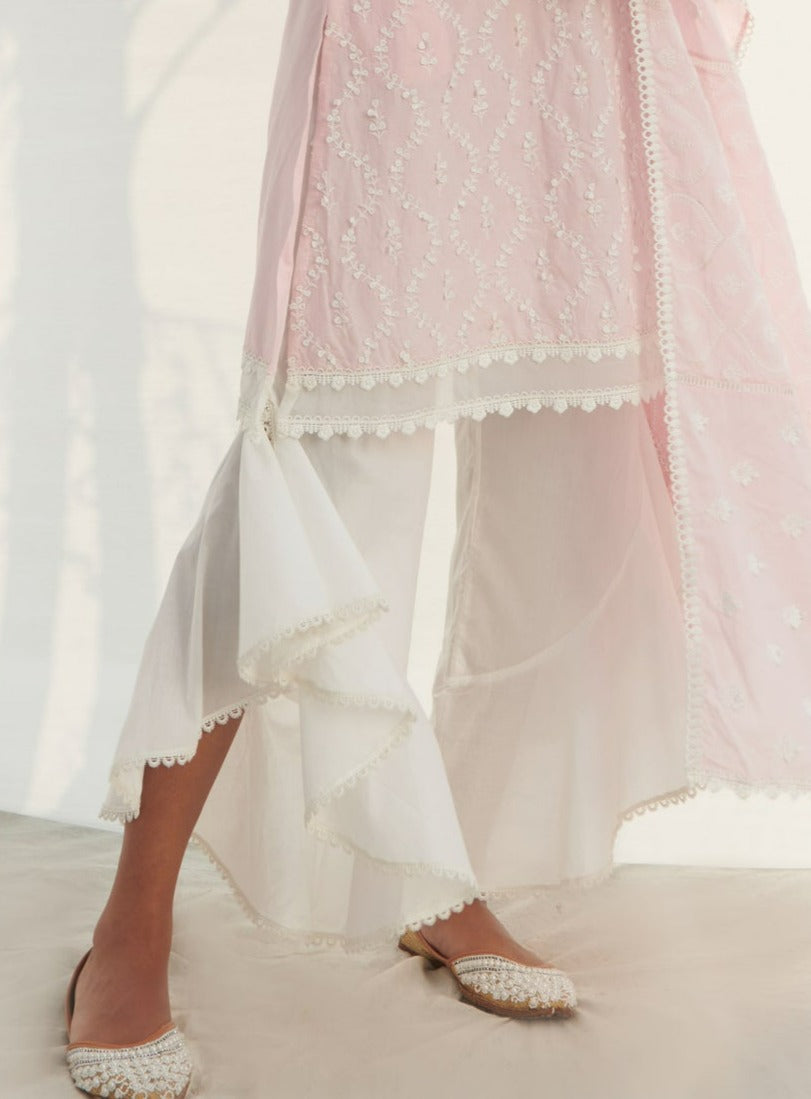 Mulmul Supima Cotton Ruffle White Pant
