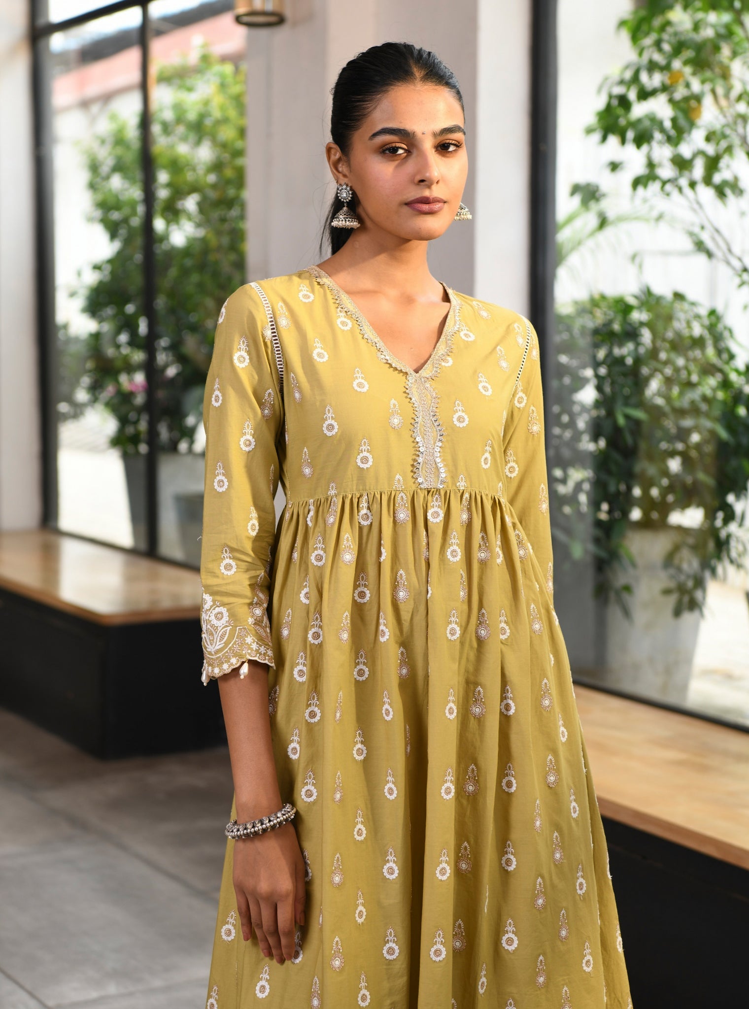 Marina Supima Cotton Green Anarkali Kurta Set