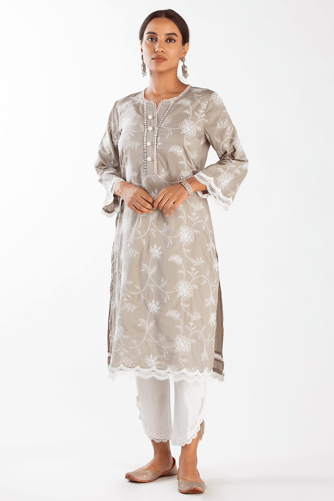 Mulmul Supima Cotton Melia Grey Kurta