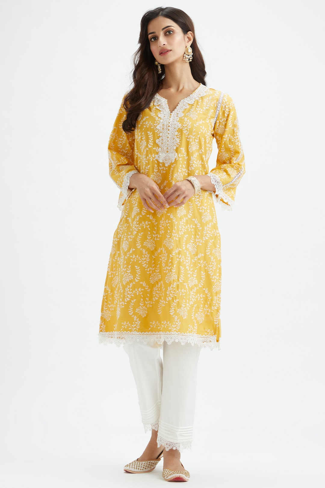 Mulmul Supima Cotton Merlin Mustard Kurta