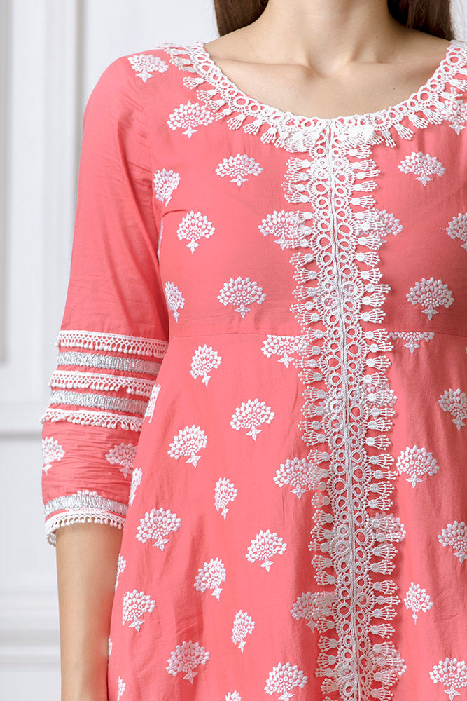 Lotus Red Anarkali Kurta with Palazzo Set