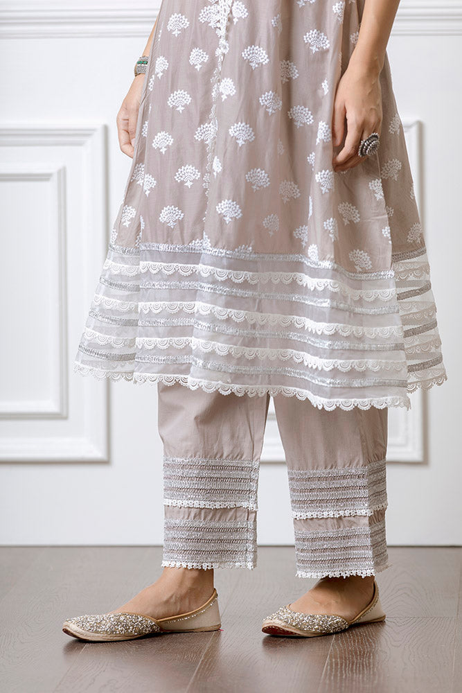 Lotus Grey Anarkali Kurta with Palazzo Set
