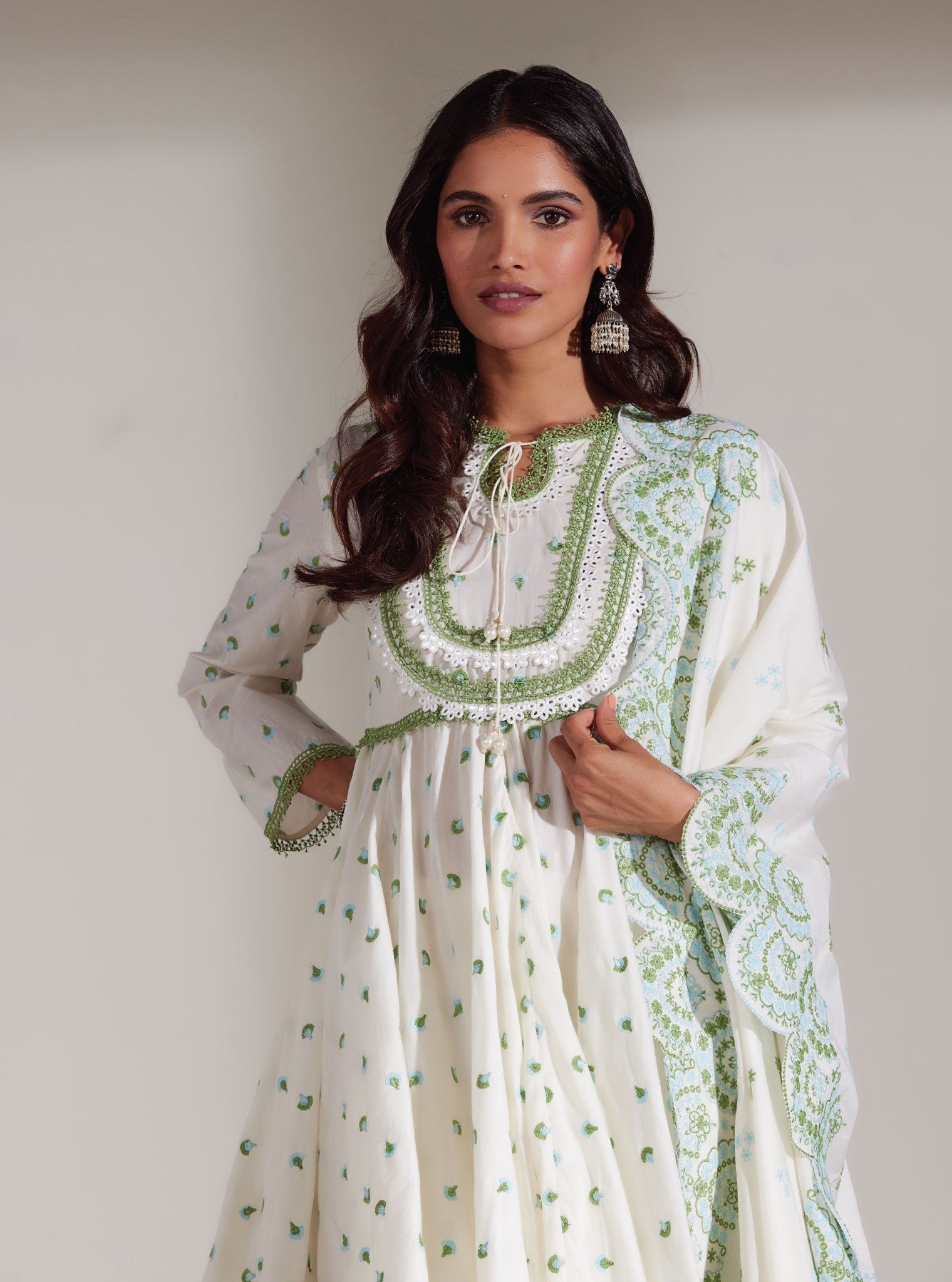 Nadine Supima Cotton White Anarkali Kurta Set