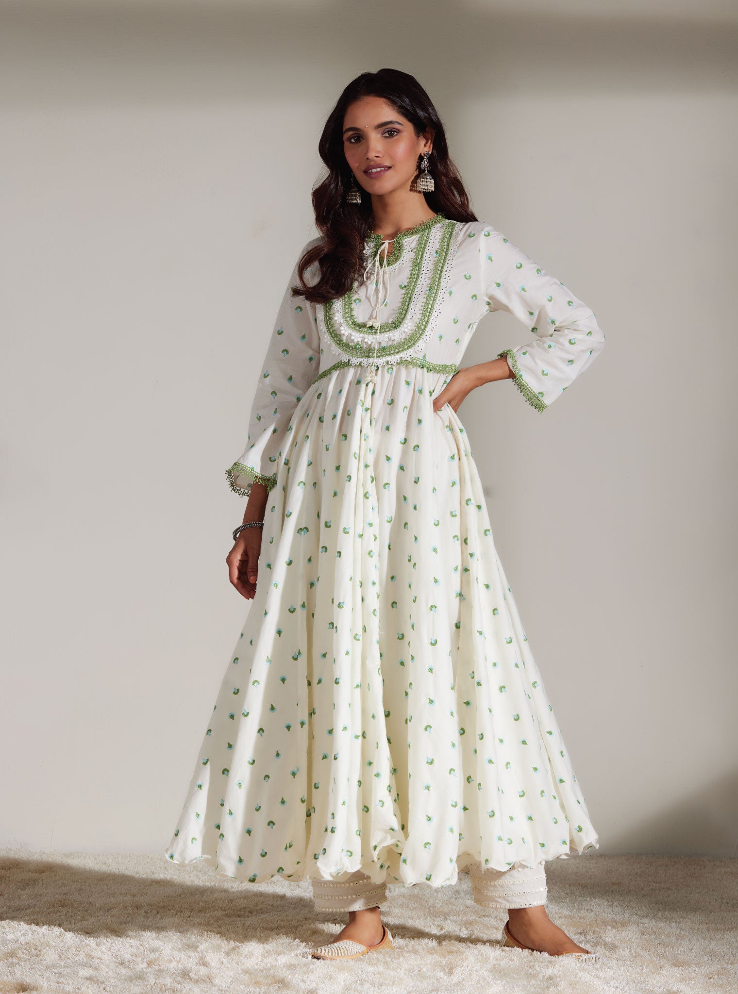 Nadine Supima Cotton White Anarkali Kurta Set