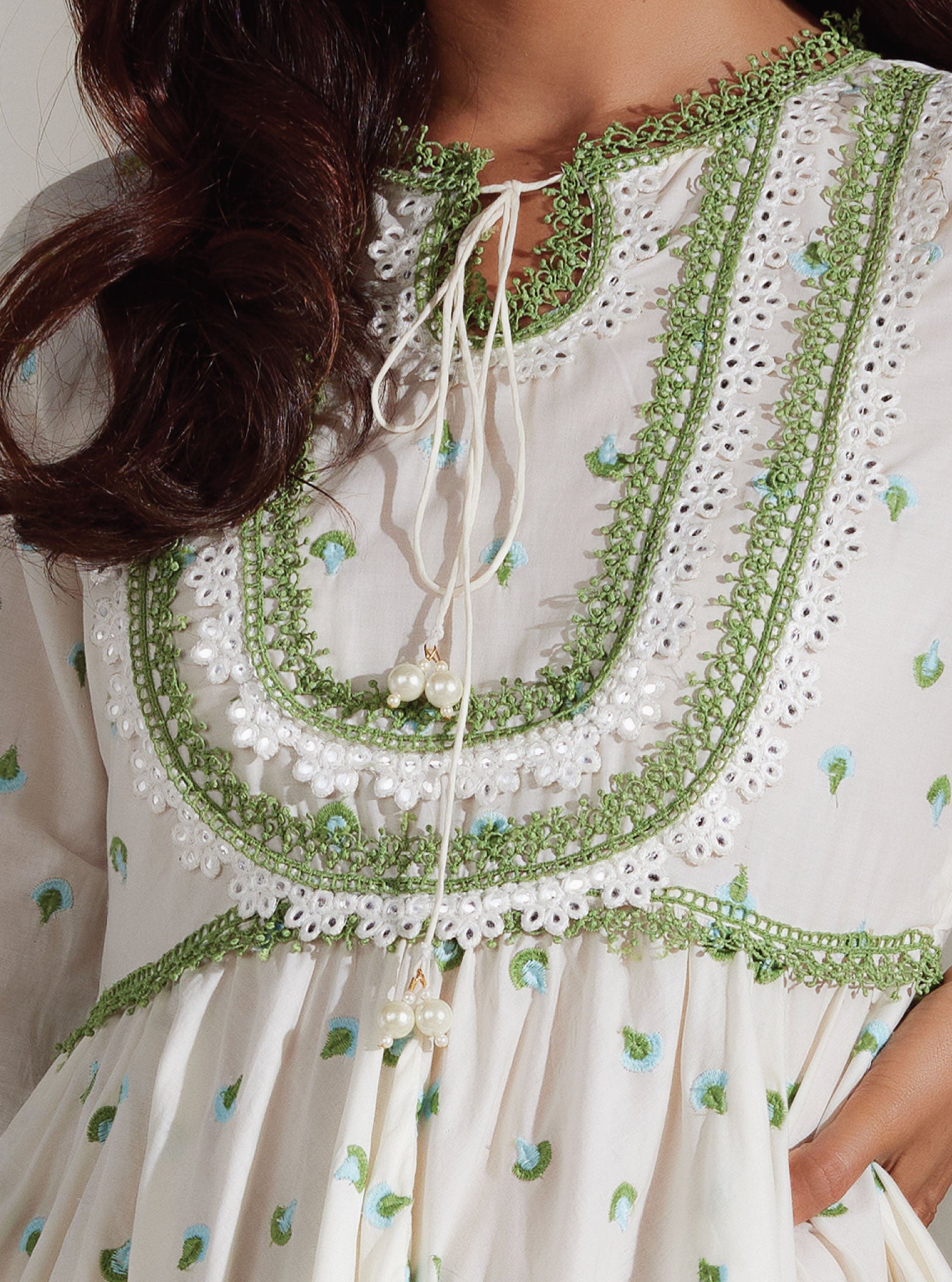 Nadine Supima Cotton White Anarkali Kurta Set